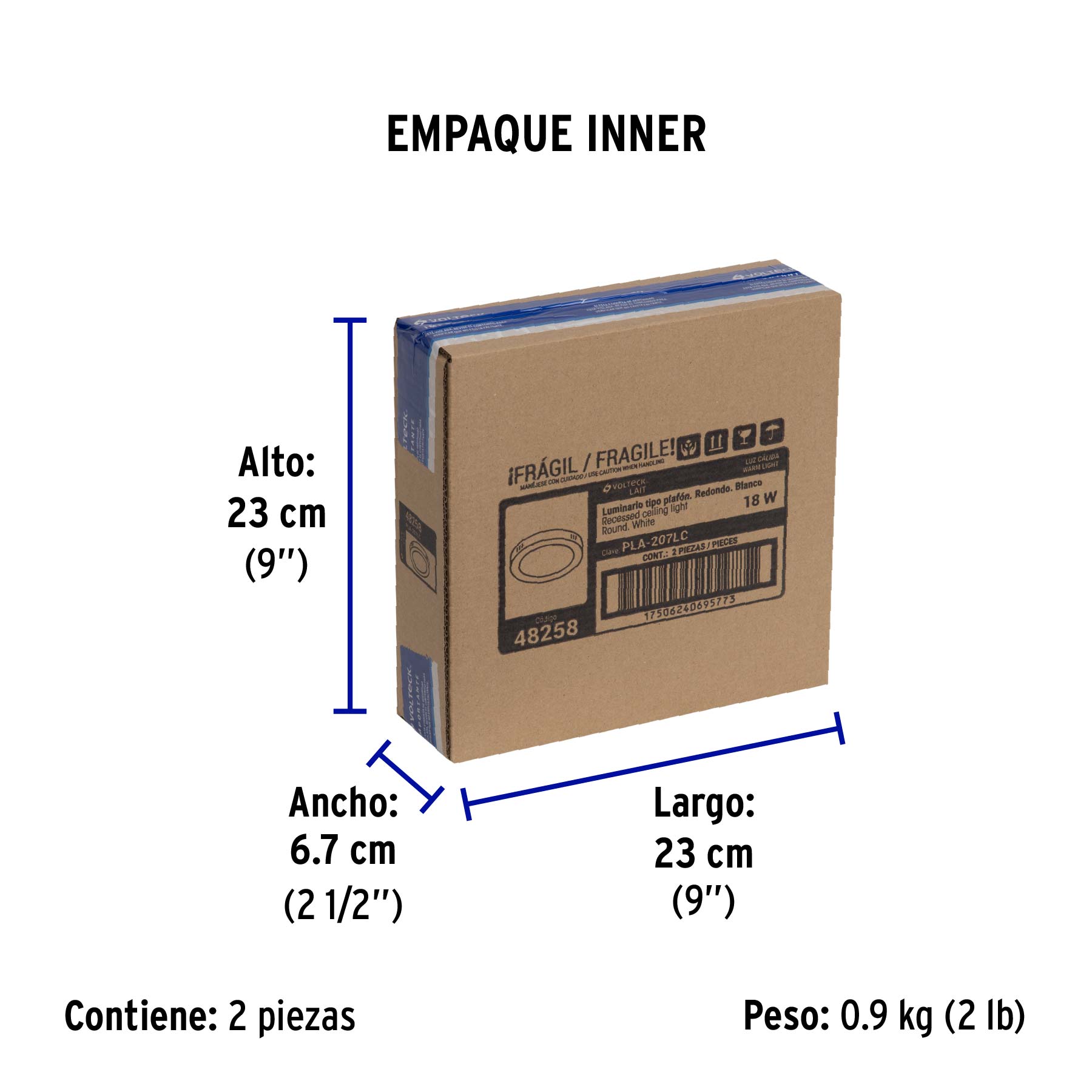 Luminario LED plafón18W 3000K, redondo, blanco, VOLTECK - Empaque