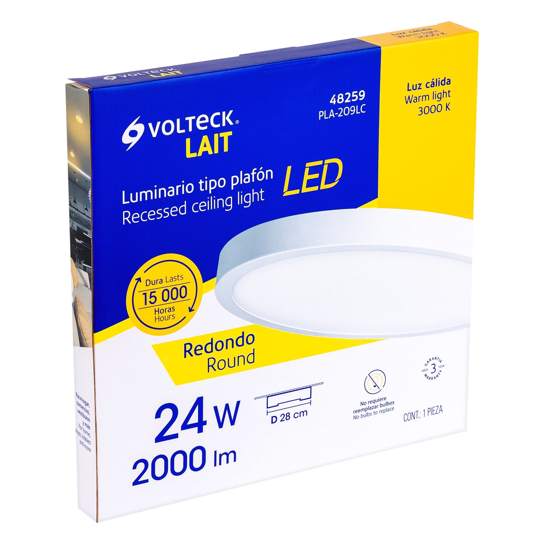 Luminario LED plafón24W 3000K, redondo, blanco, VOLTECK