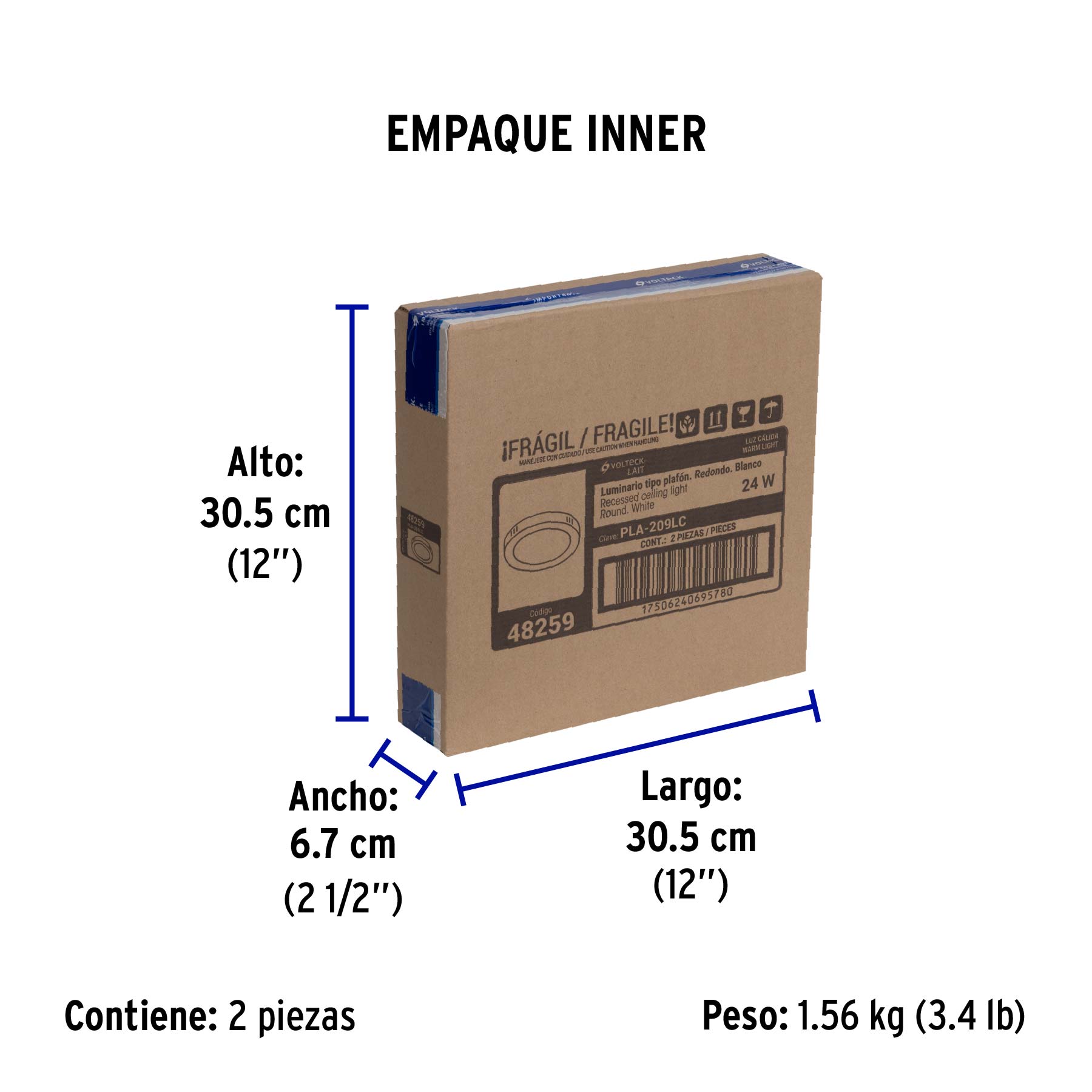Luminario LED plafón24W 3000K, redondo, blanco, VOLTECK - Empaque