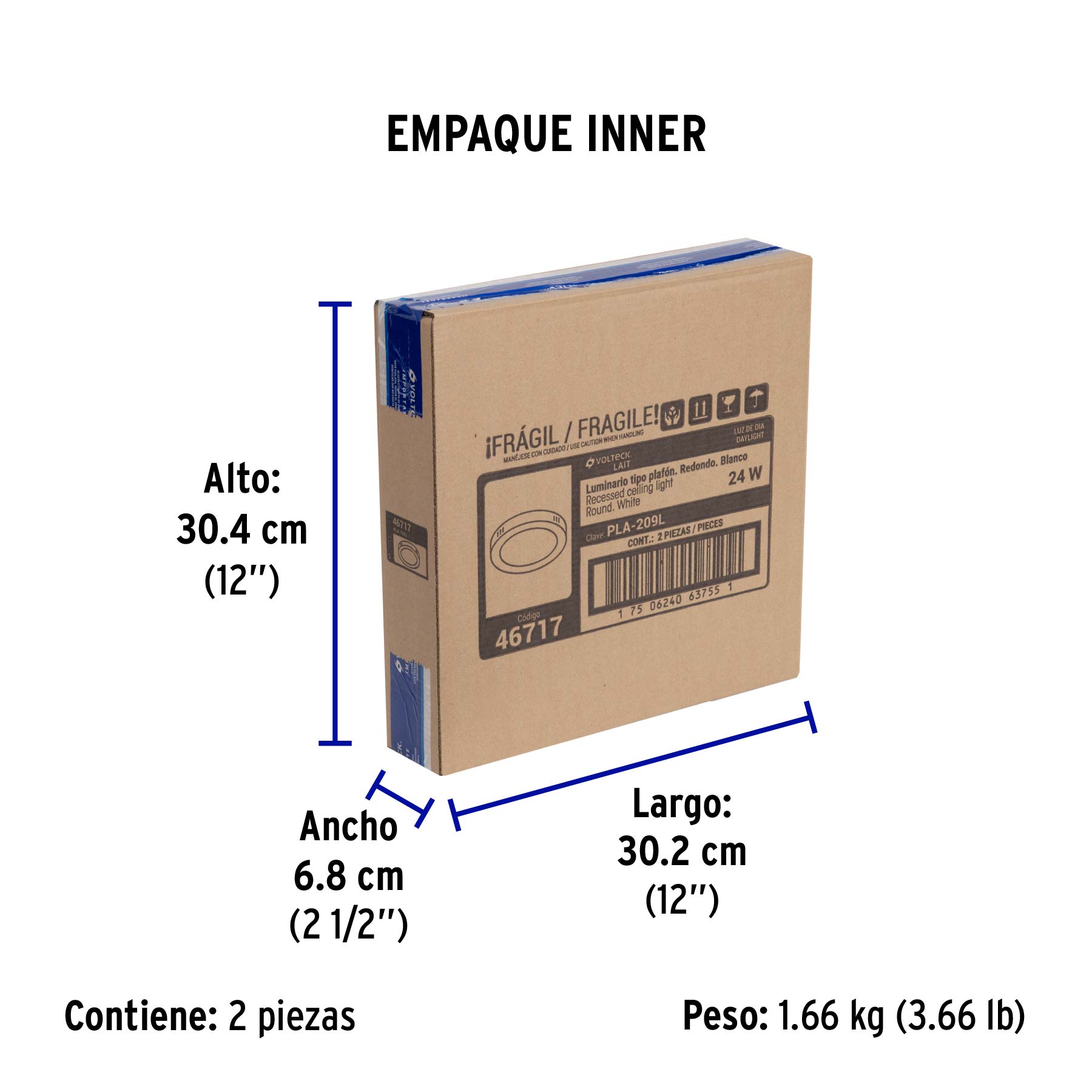 Luminario LED plafón 24W 6500K, redondo, blanco, VOLTECK - Empaque