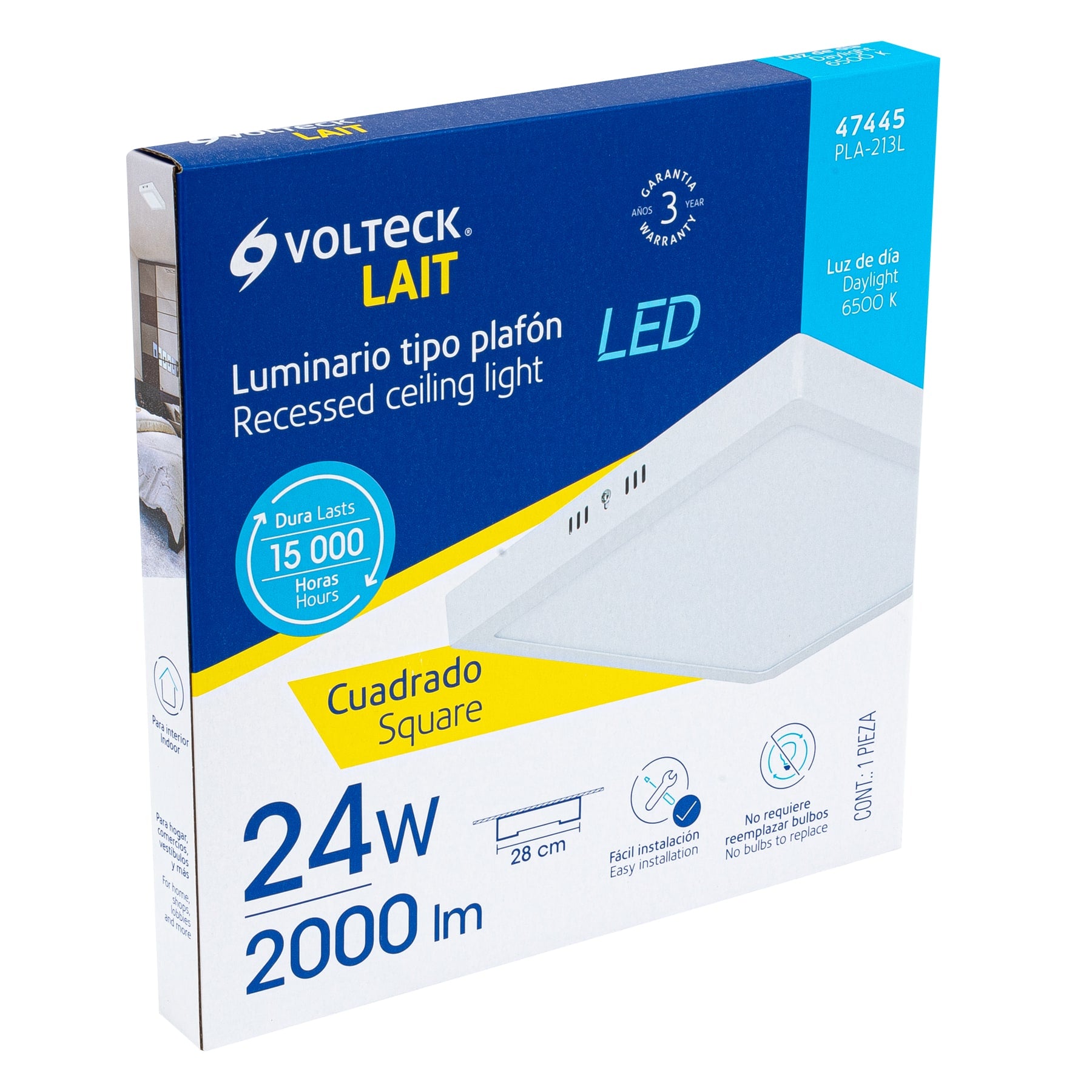 Luminario LED plafón 24W 6500K, cuadrado, blanco, VOLTECK