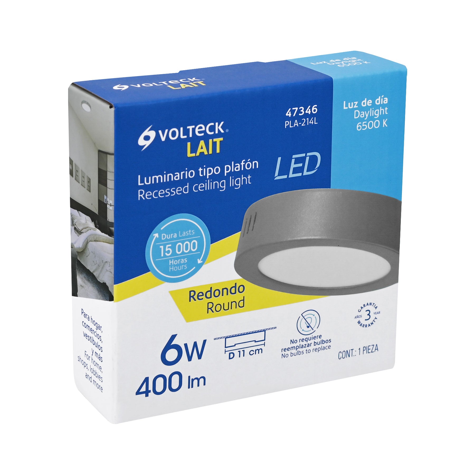 Luminario LED plafón 6W 6500K, redondo, gris, VOLTECK