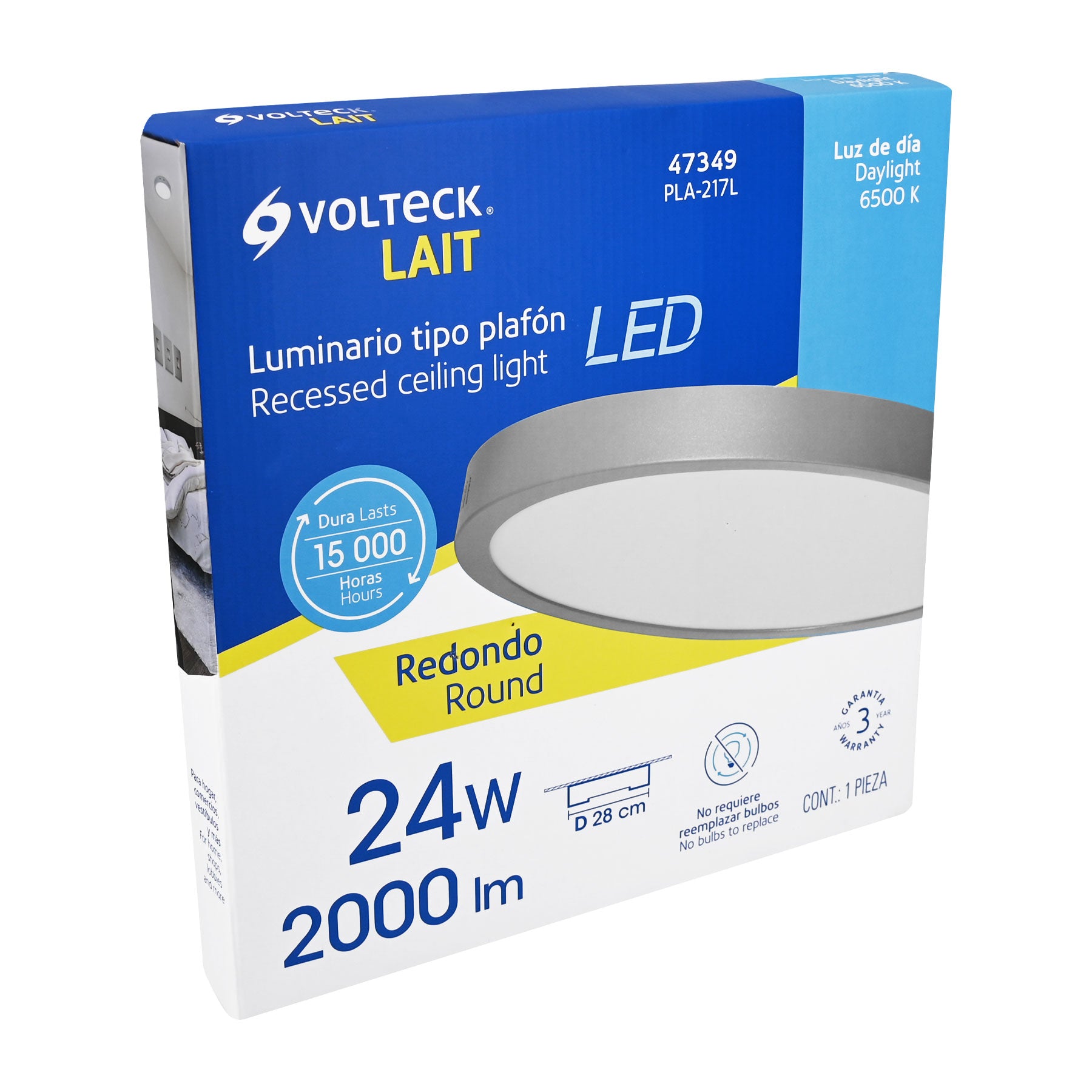 Luminario LED plafón 24W 6500K, redondo, gris, VOLTECK