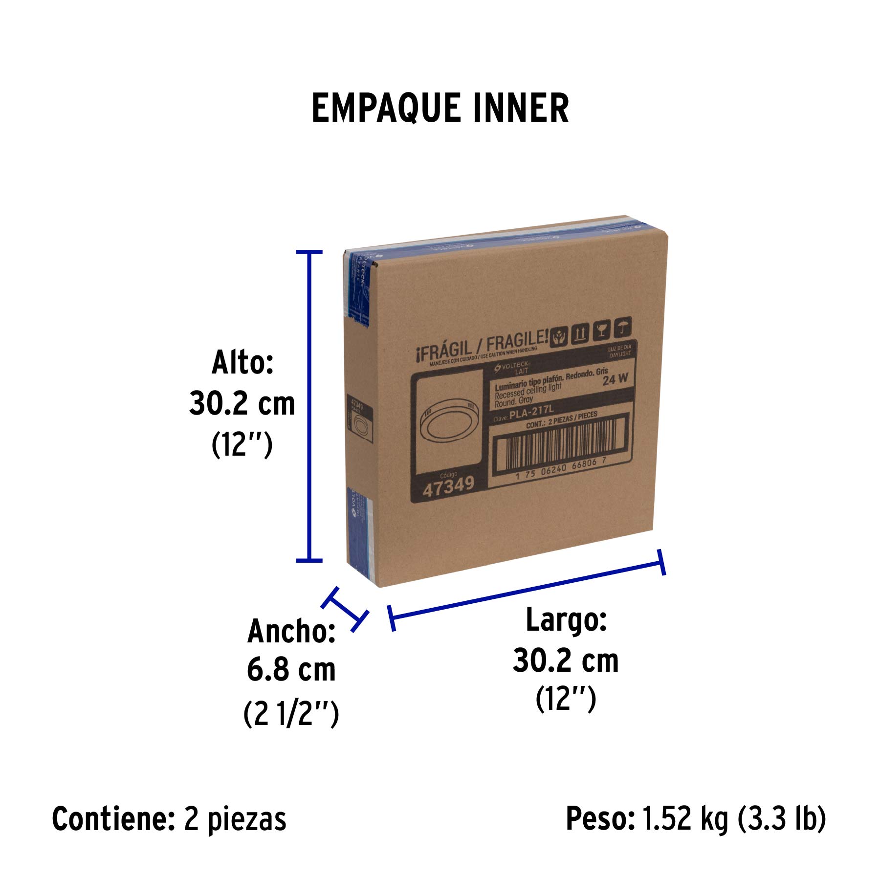 Luminario LED plafón 24W 6500K, redondo, gris, VOLTECK - Empaque