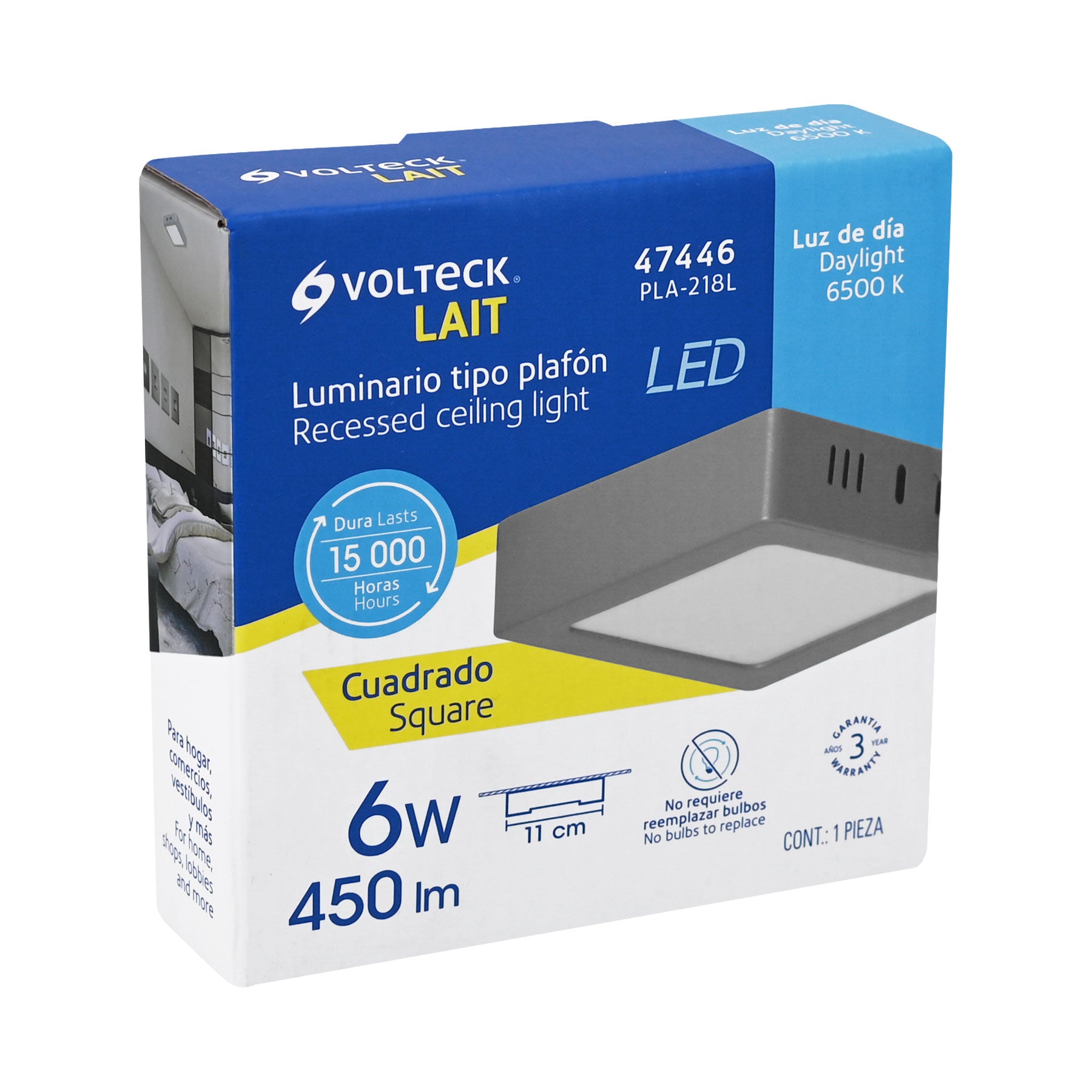 Luminario LED plafón 6W 6500K, cuadrado, gris, VOLTECK