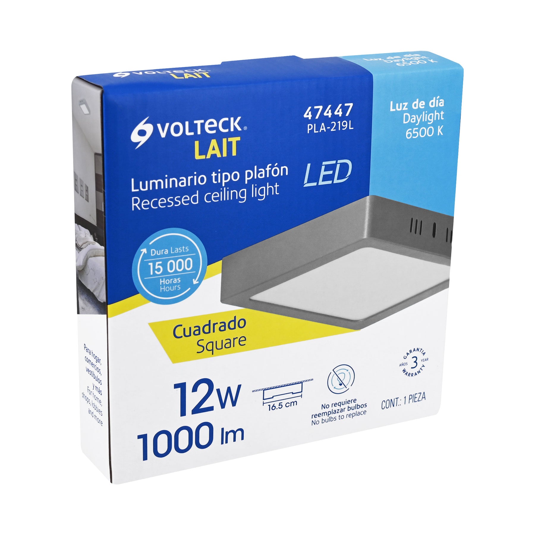 Luminario LED plafón 12W 6500K, cuadrado, gris, VOLTECK