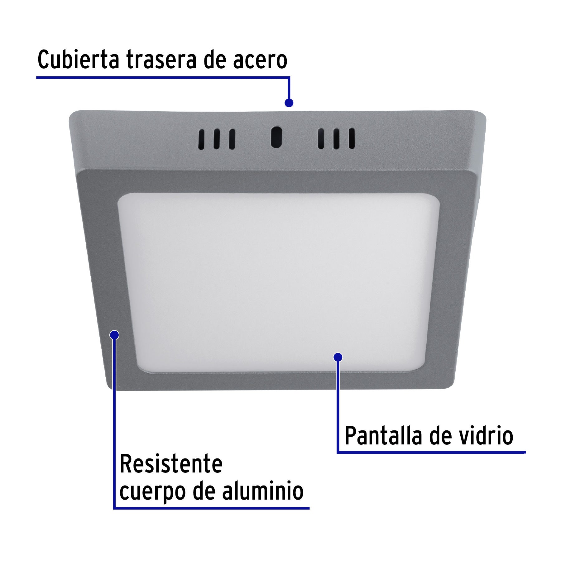 Luminario LED plafón 12W 6500K, cuadrado, gris, VOLTECK