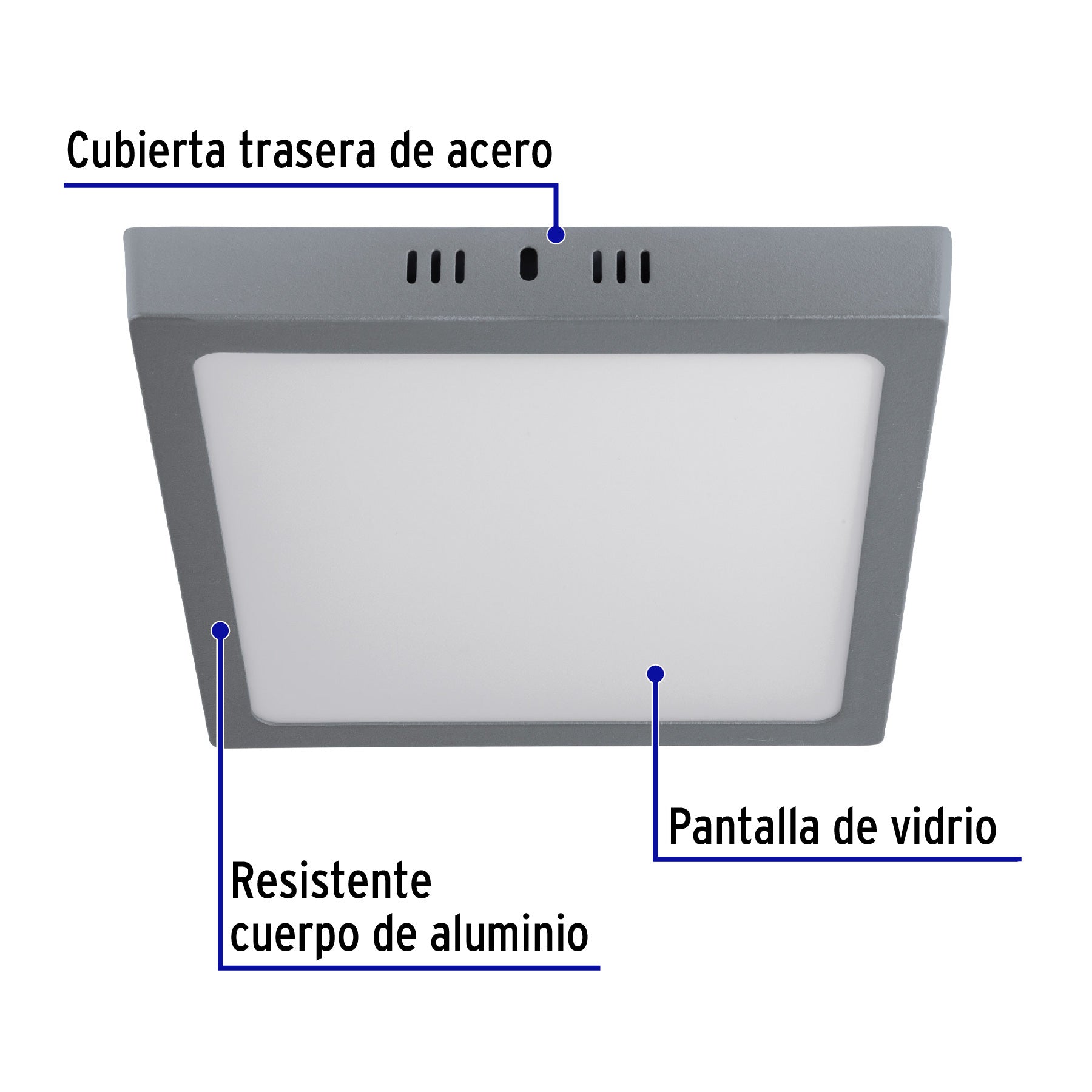 Luminario LED plafón 18W 6500K, cuadrado, gris, VOLTECK