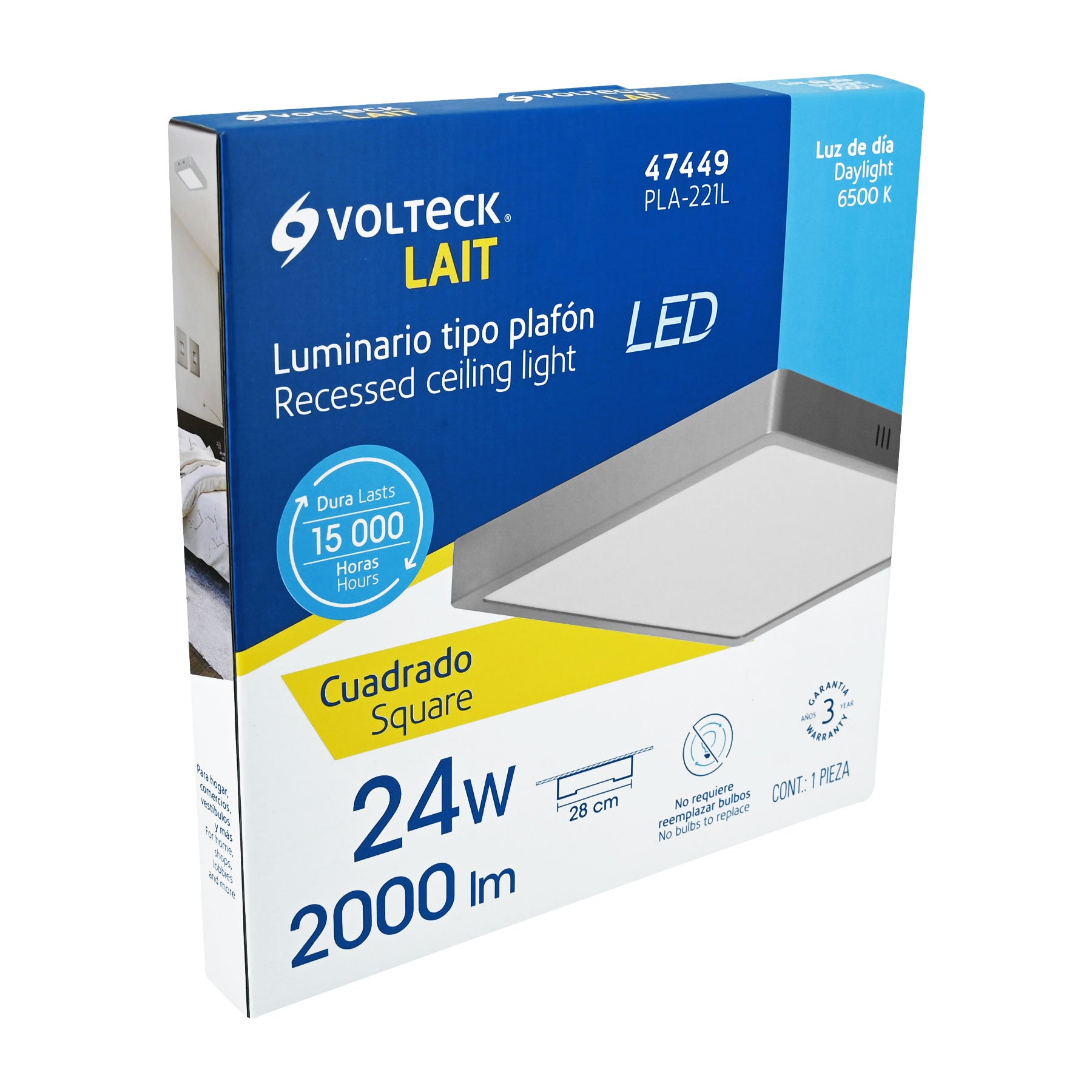 Luminario LED plafón 24W 6500K, cuadrado, gris, VOLTECK