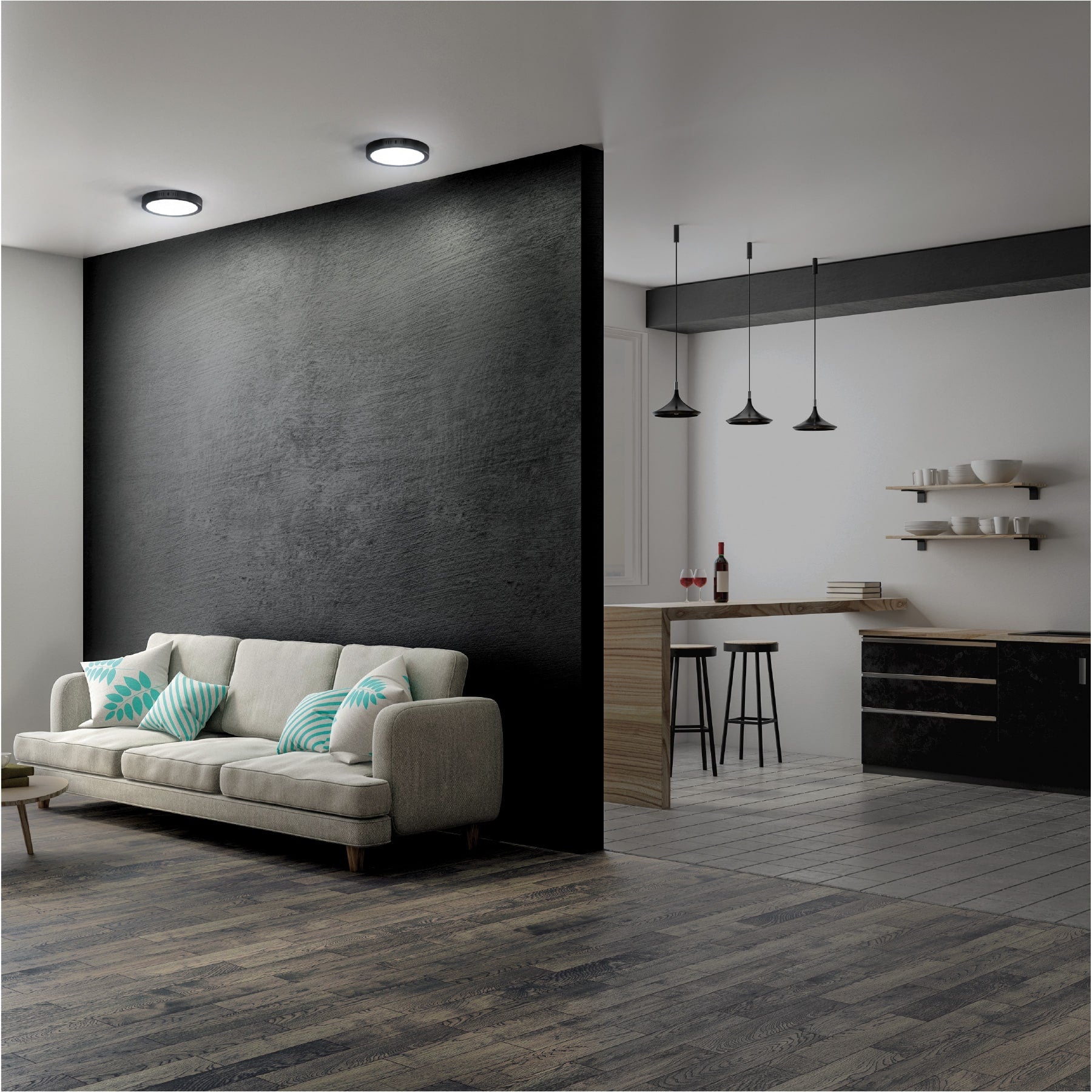 Luminario LED plafón 12W 6500K, redondo, negro, VOLTECK