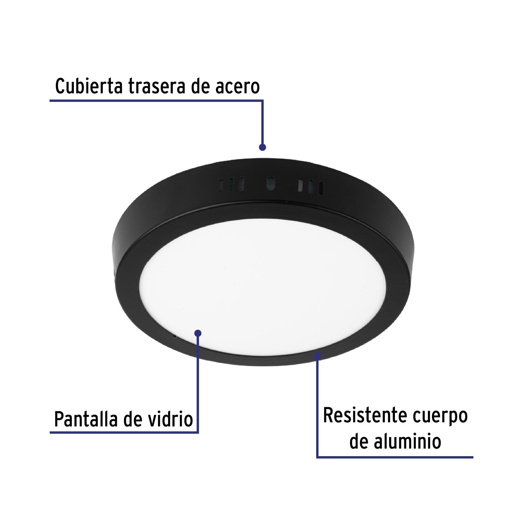 Luminario LED plafón 12W 6500K, redondo, negro, VOLTECK