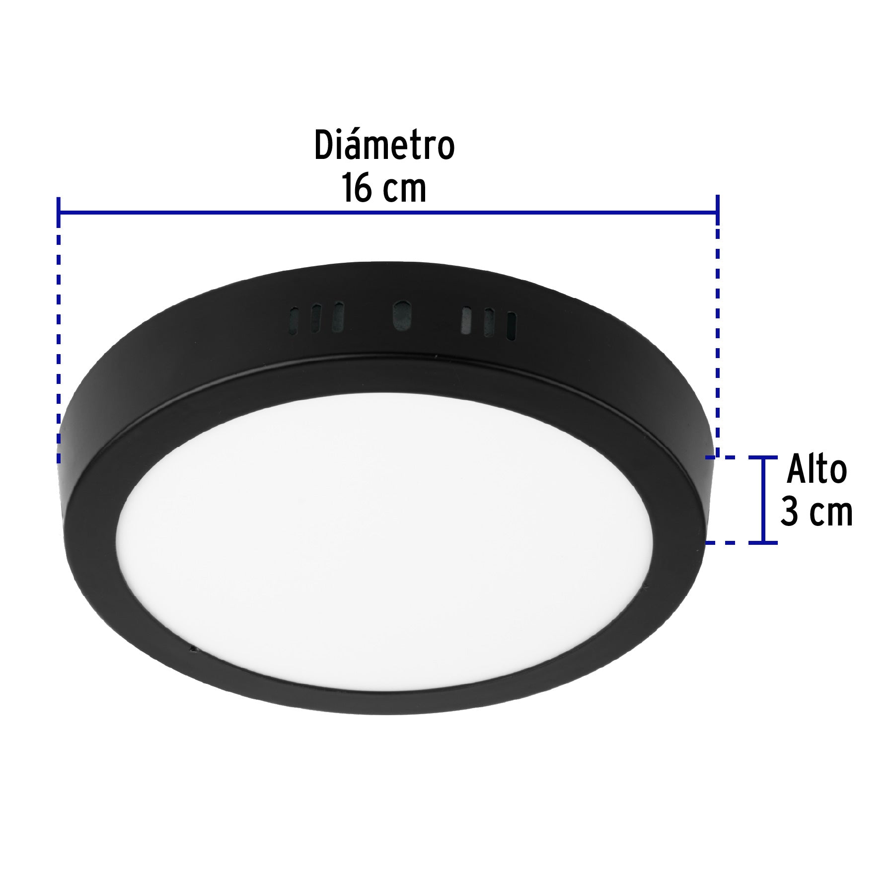 Luminario LED plafón 12W 6500K, redondo, negro, VOLTECK