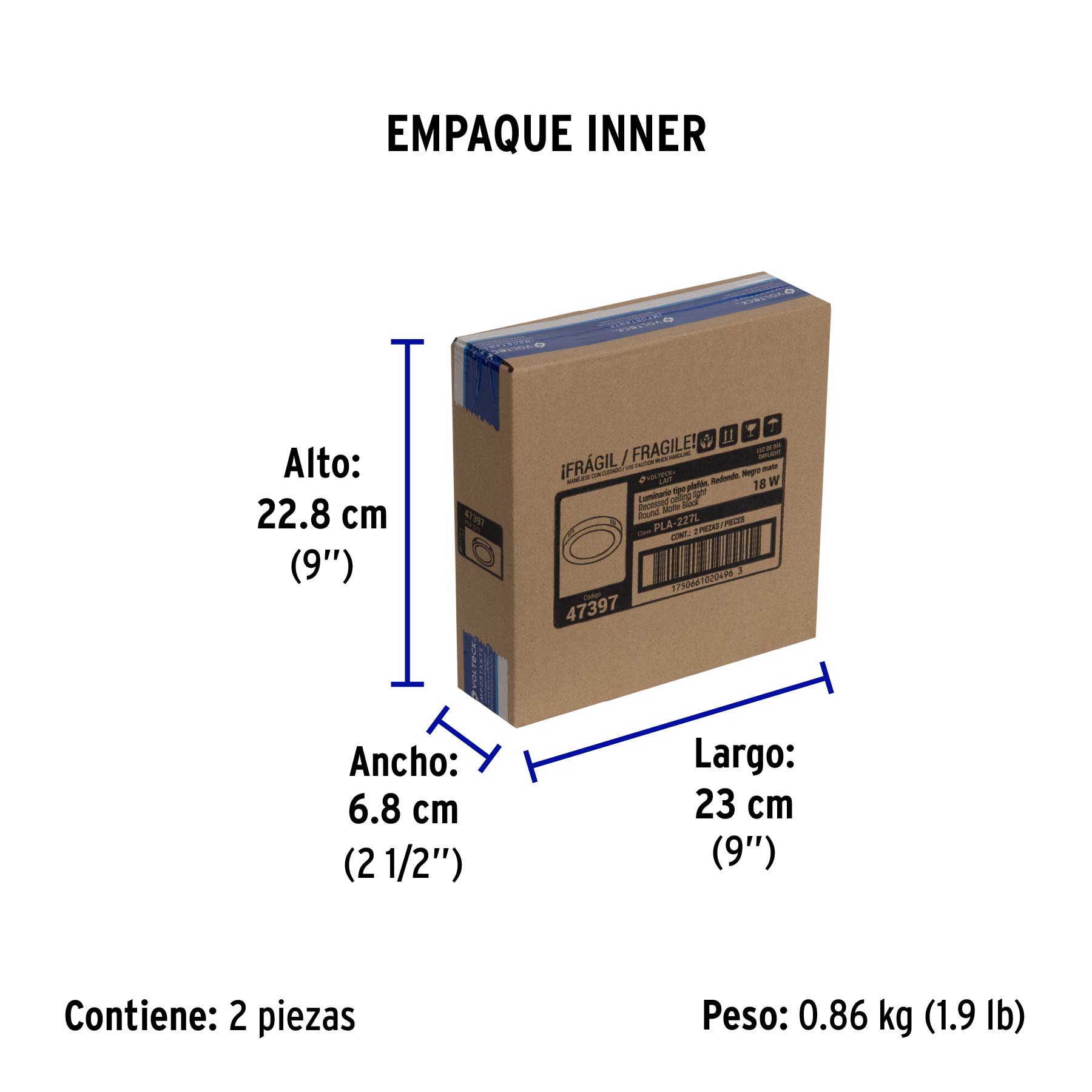 Luminario LED plafón 18W 6500K, redondo, negro, VOLTECK - Empaque