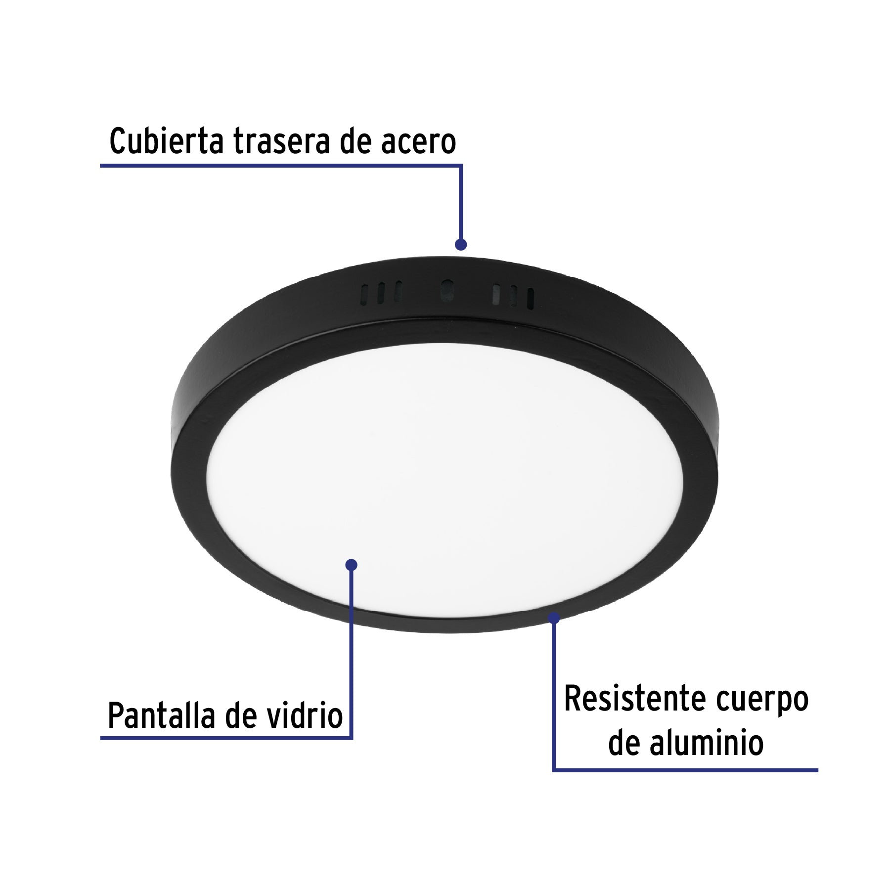 Luminario LED plafón 18W 6500K, redondo, negro, VOLTECK
