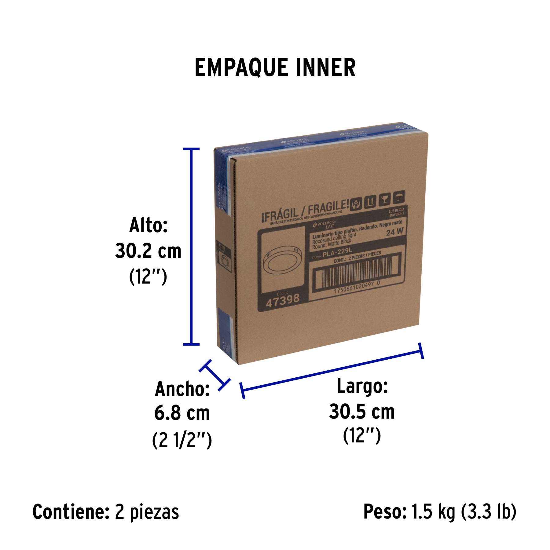 Luminario LED plafón 24W 6500K, redondo, negro, VOLTECK - Empaque