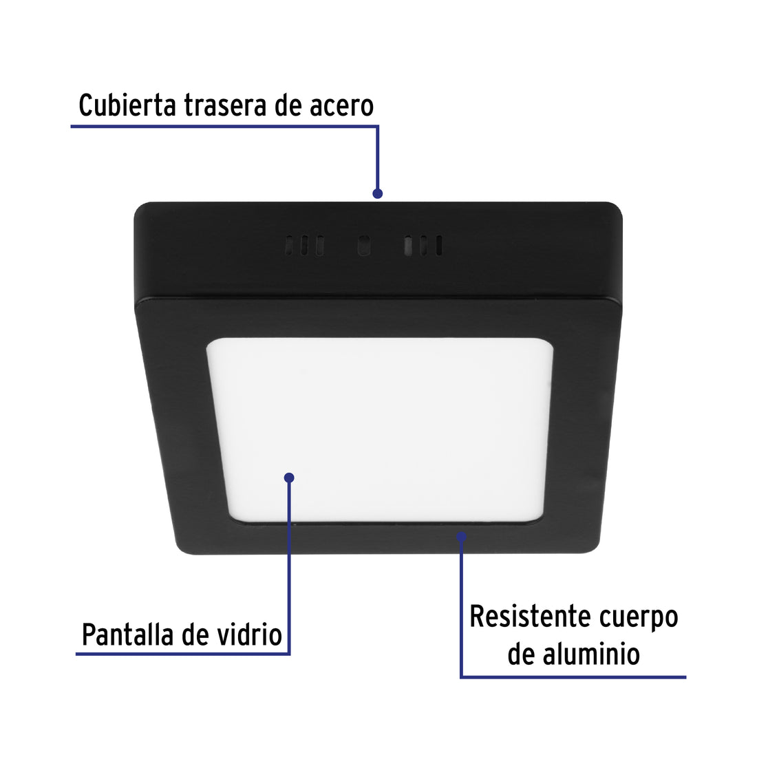Luminario LED plafón 6W 6500K, cuadrado, negro, VOLTECK