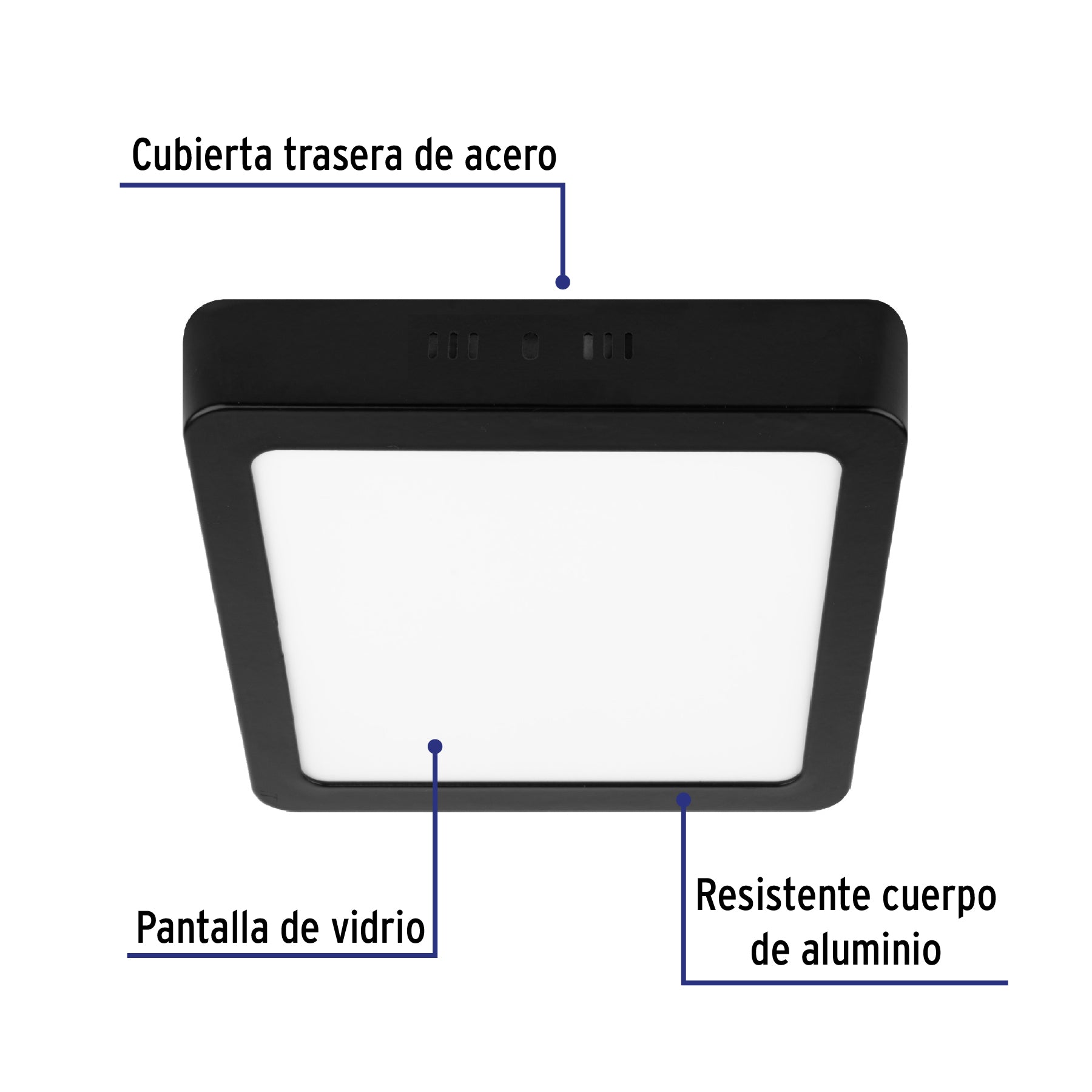 Luminario LED plafón 12W 6500K, cuadrado, negro, VOLTECK