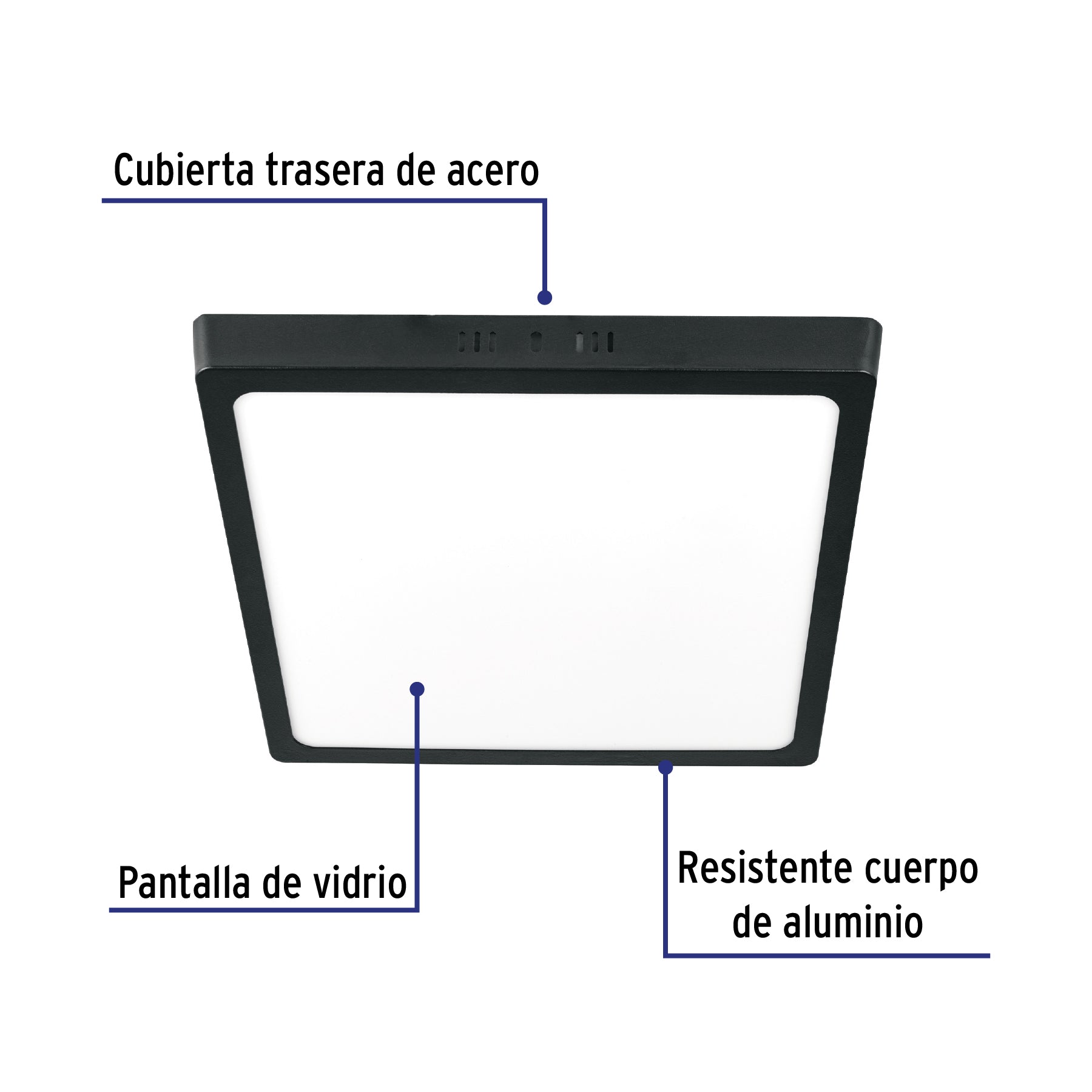Luminario LED plafón 24W 6500K, cuadrado, negro, VOLTECK