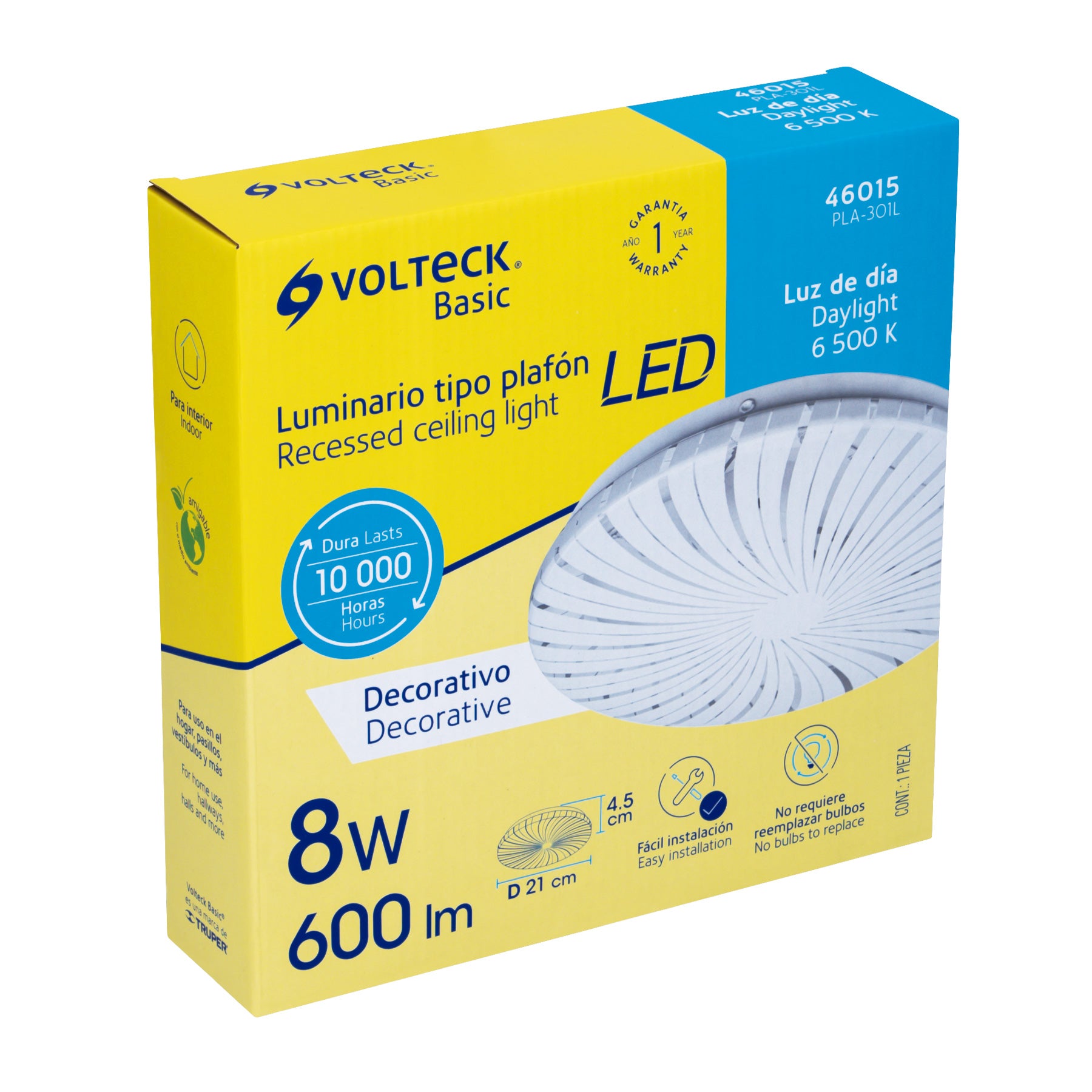 Luminario LED plafón decorativo 8W 6500K, espiral, BASIC