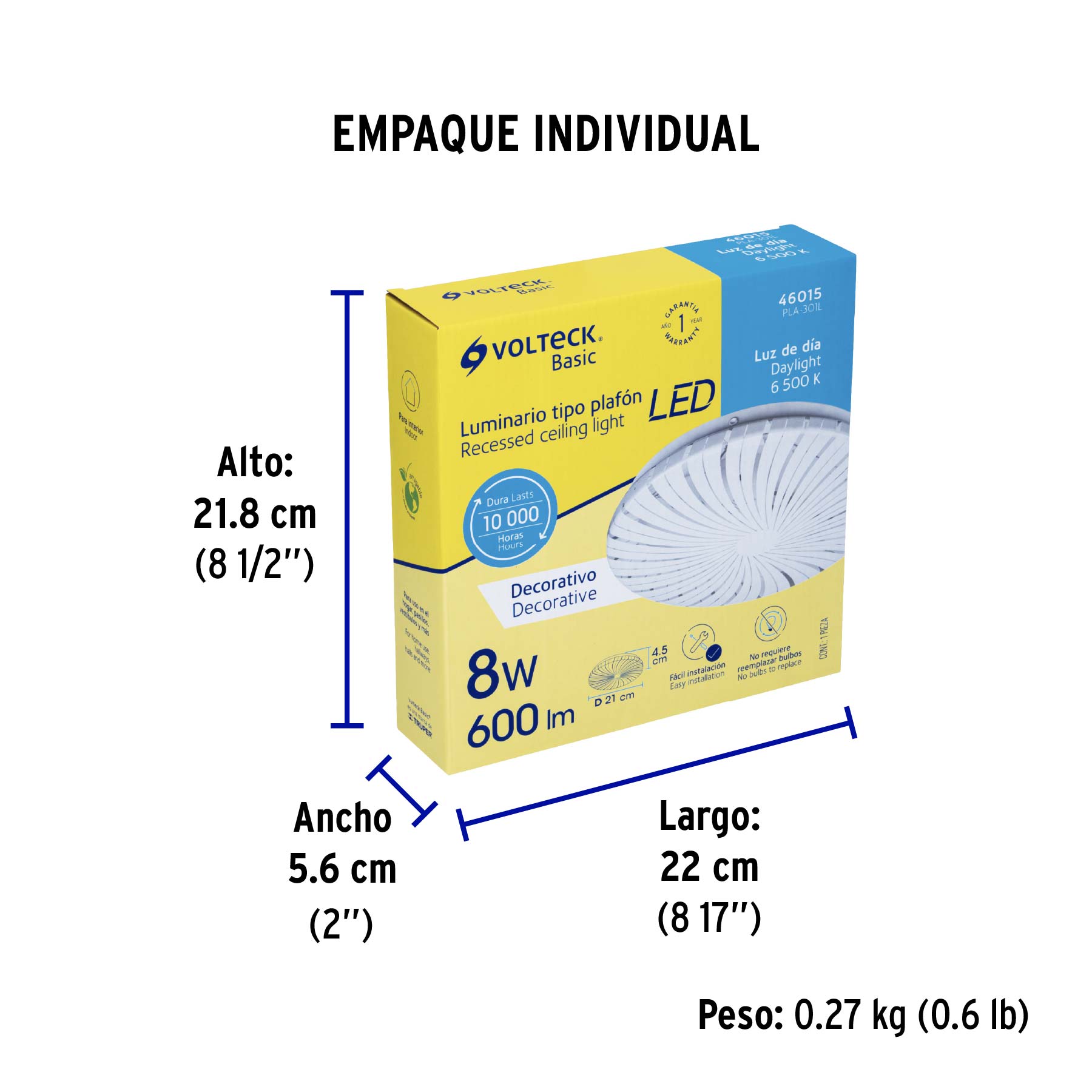 Luminario LED plafón decorativo 8W 6500K, espiral, BASIC - Empaque