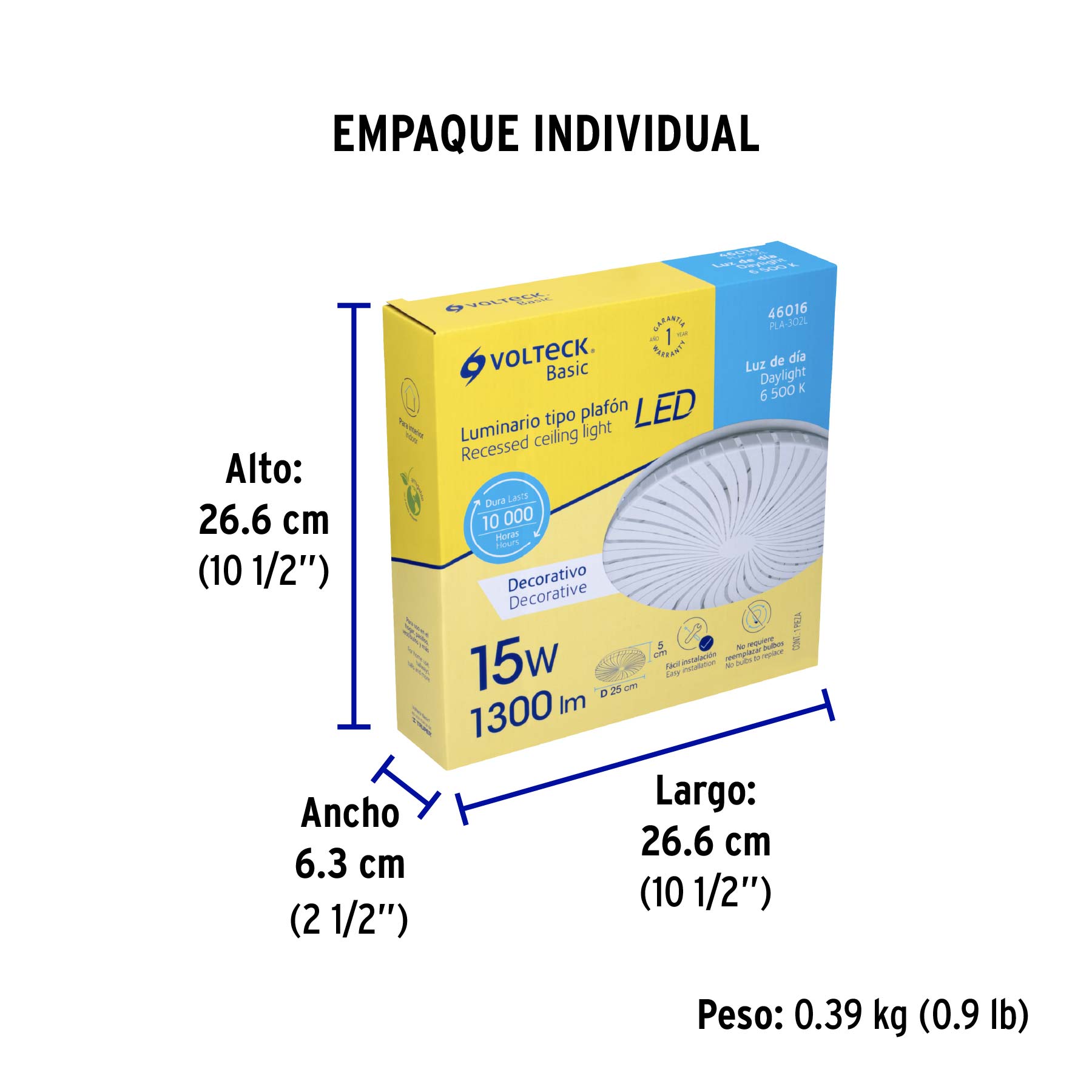 Luminario LED plafón decorativo 15W 6500K, espiral, BASIC - Empaque