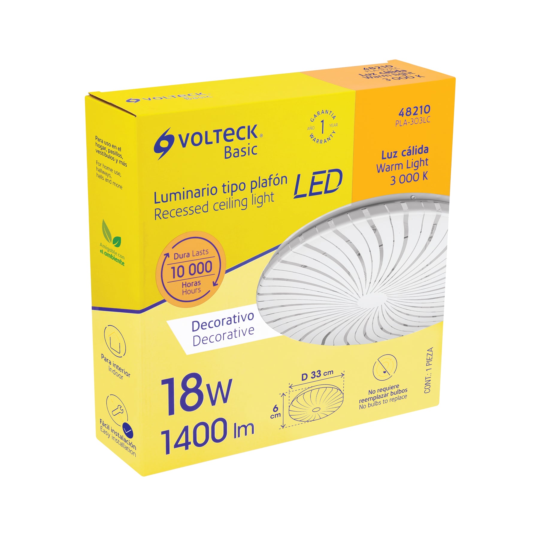 Luminario LED plafón decorativo 18W 3000K, espiral, BASIC