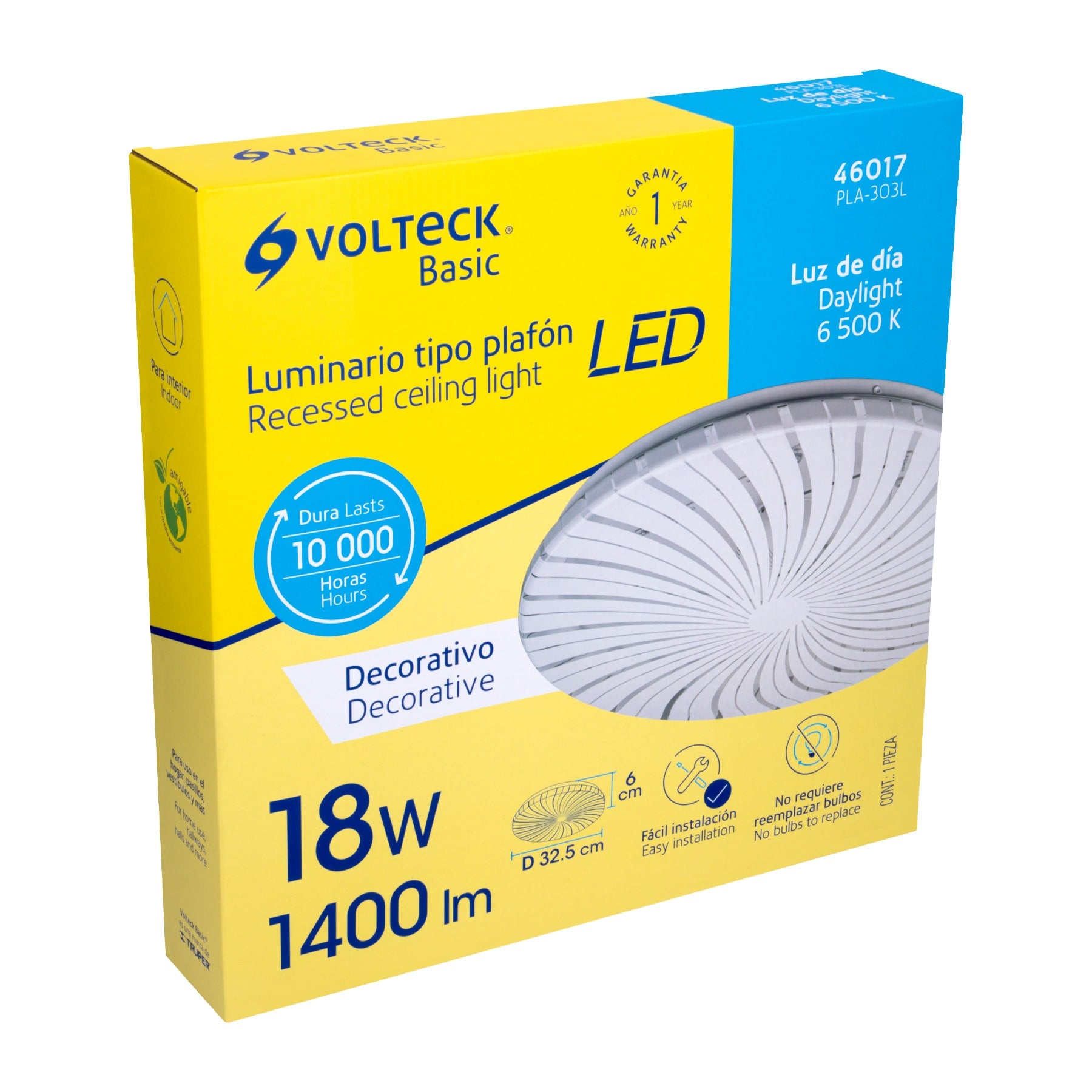 Luminario LED plafón decorativo 18W 6500K, espiral, BASIC