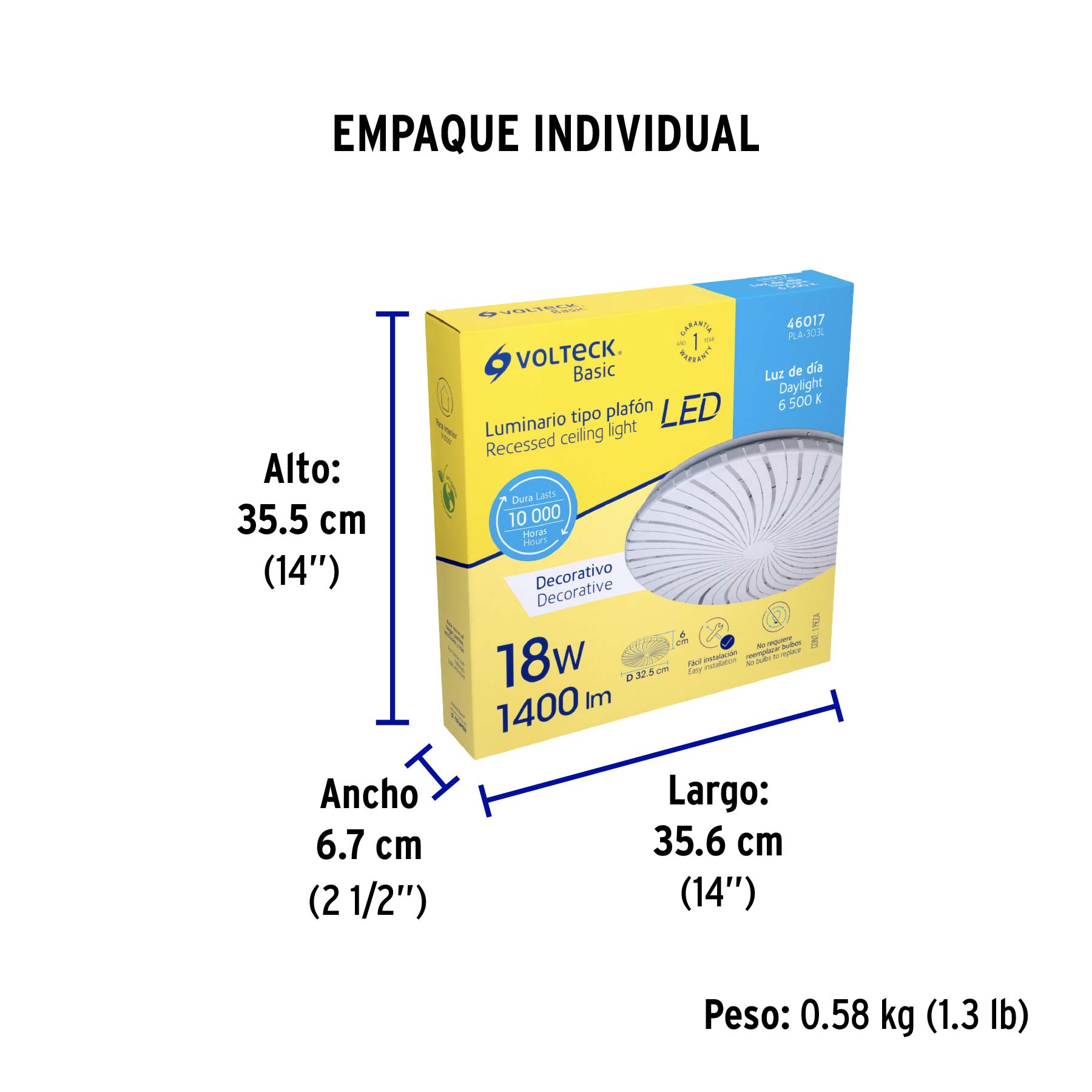 Luminario LED plafón decorativo 18W 6500K, espiral, BASIC - Empaque