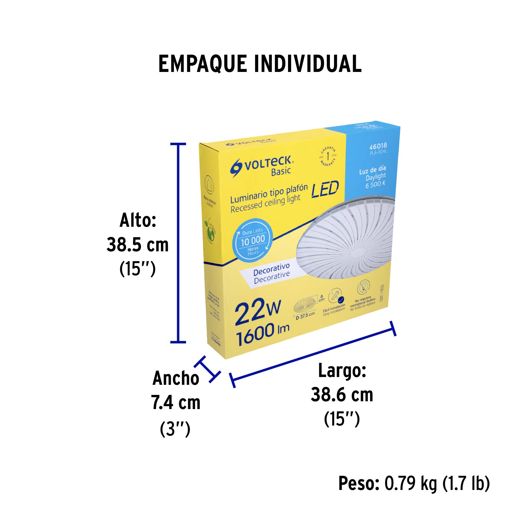 Luminario LED plafón decorativo 22W 6500K, espiral, BASIC - Empaque