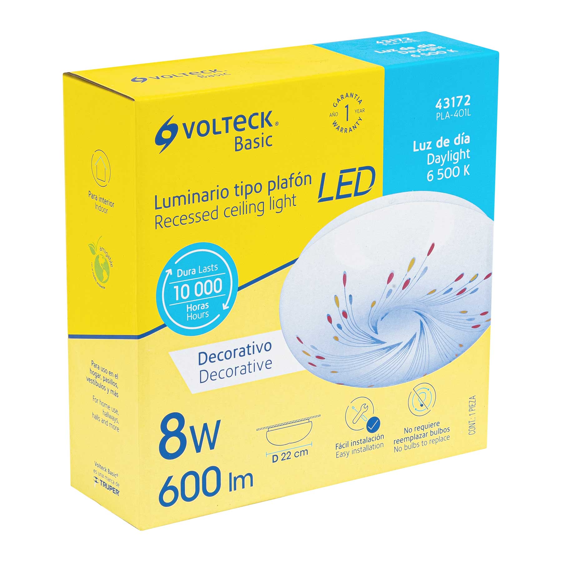Luminario LED 8 W plafón decorativo espiral luz día, VOLTECK