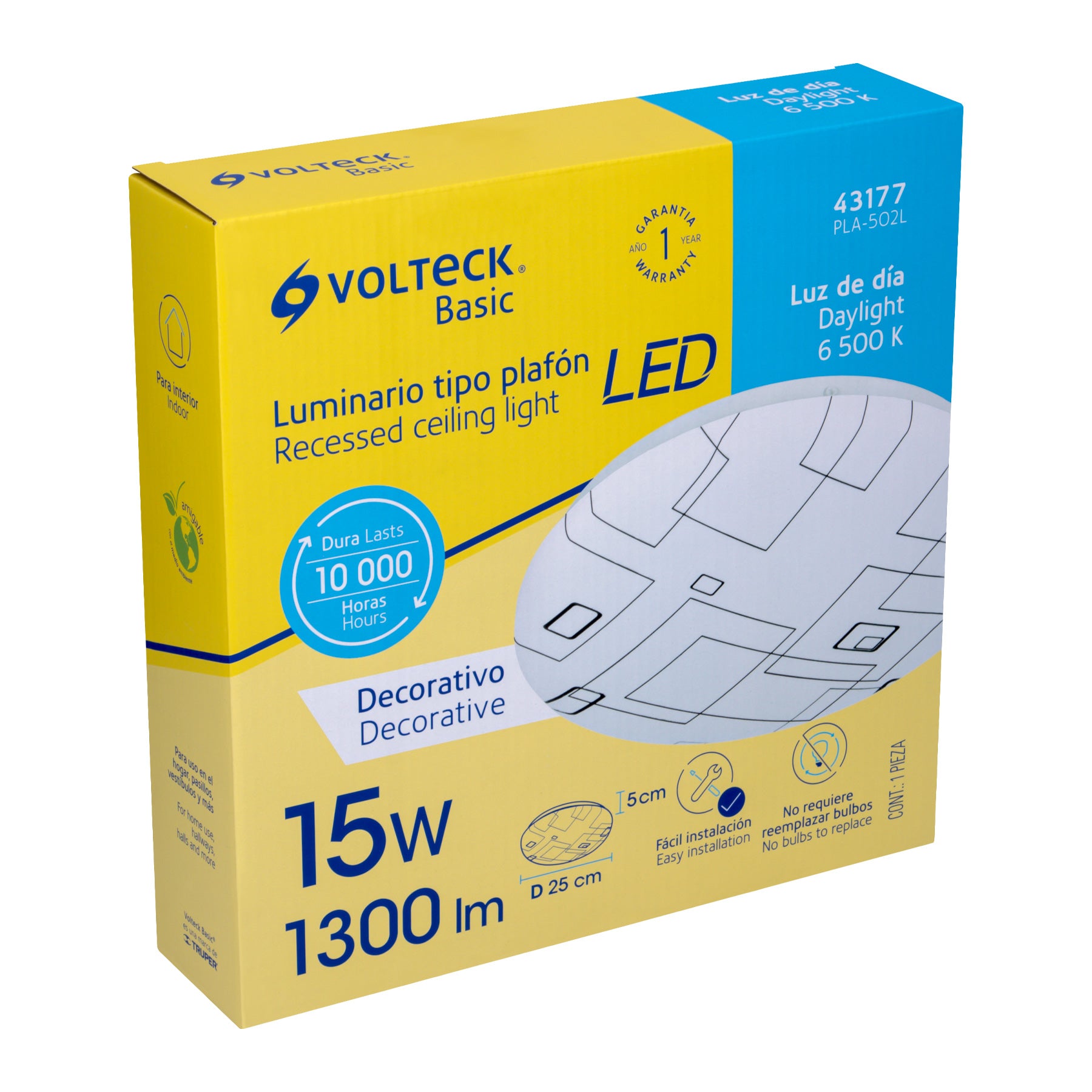 Luminario LED plafón decorativo 15W 6500K, cuadros, BASIC