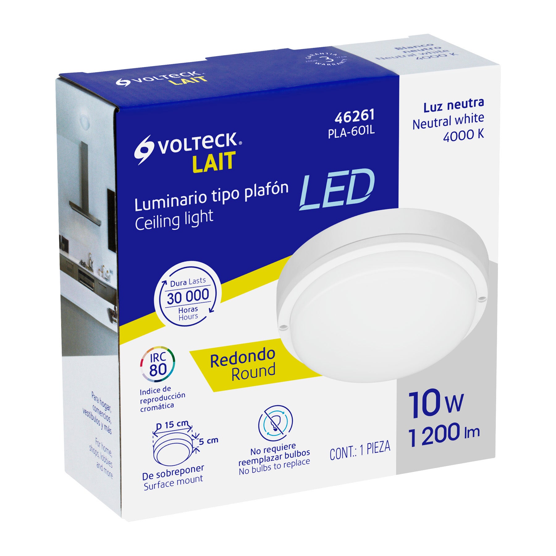 Luminario LED plafón para baño 10W 4000K, redondo, VOLTECK