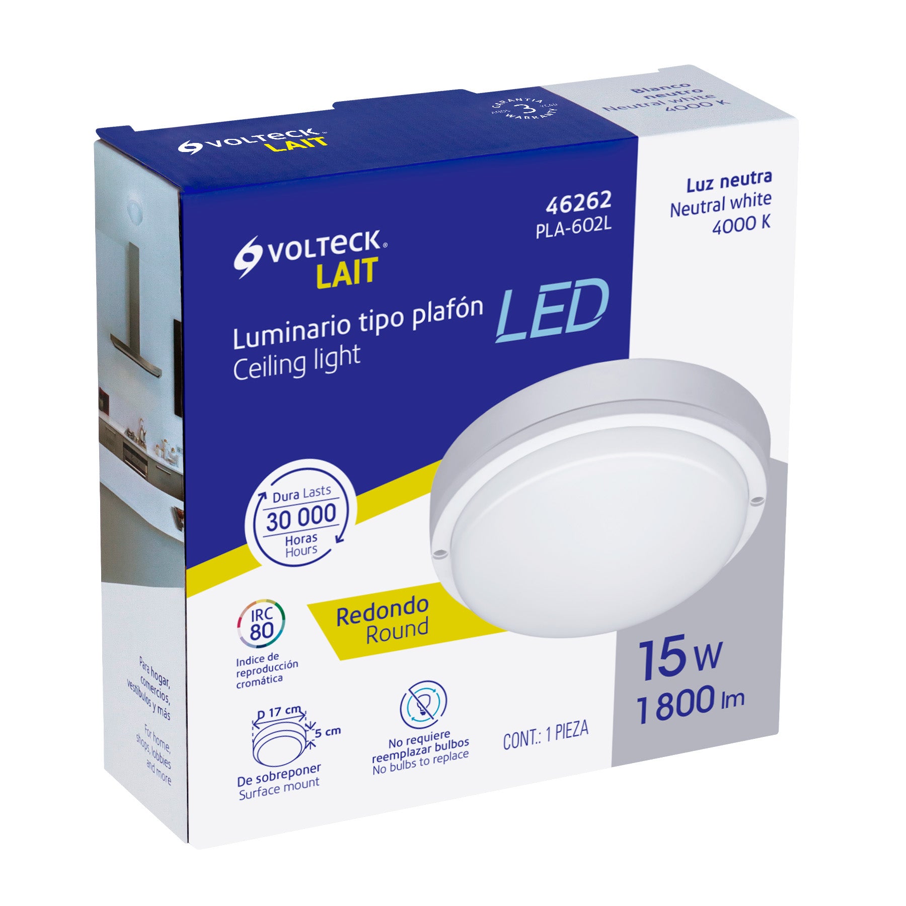 Luminario LED plafón para baño 15W 4000K, redondo, VOLTECK