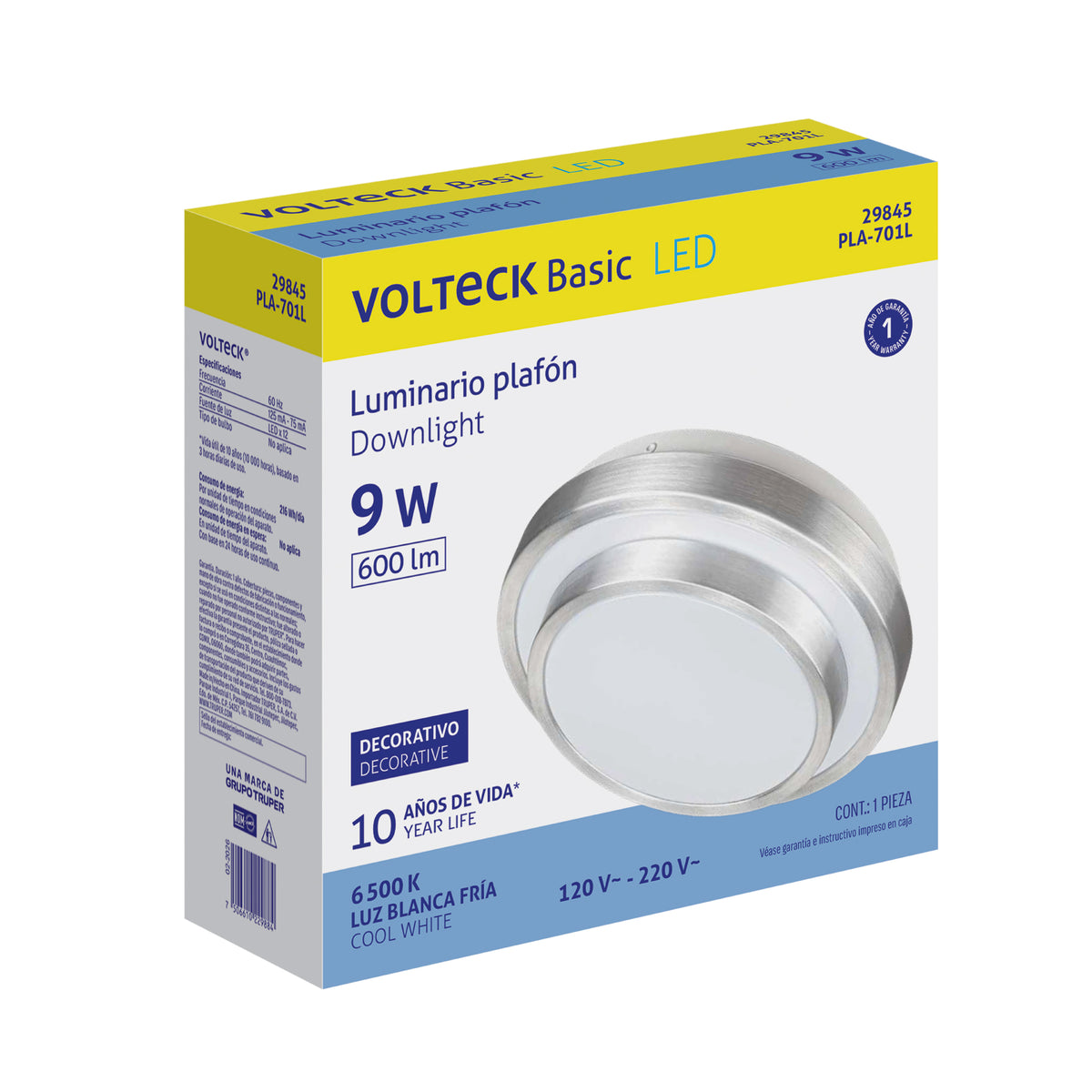 Luminario LED plafón decorativo 9W 6500K, metálico, BASIC
