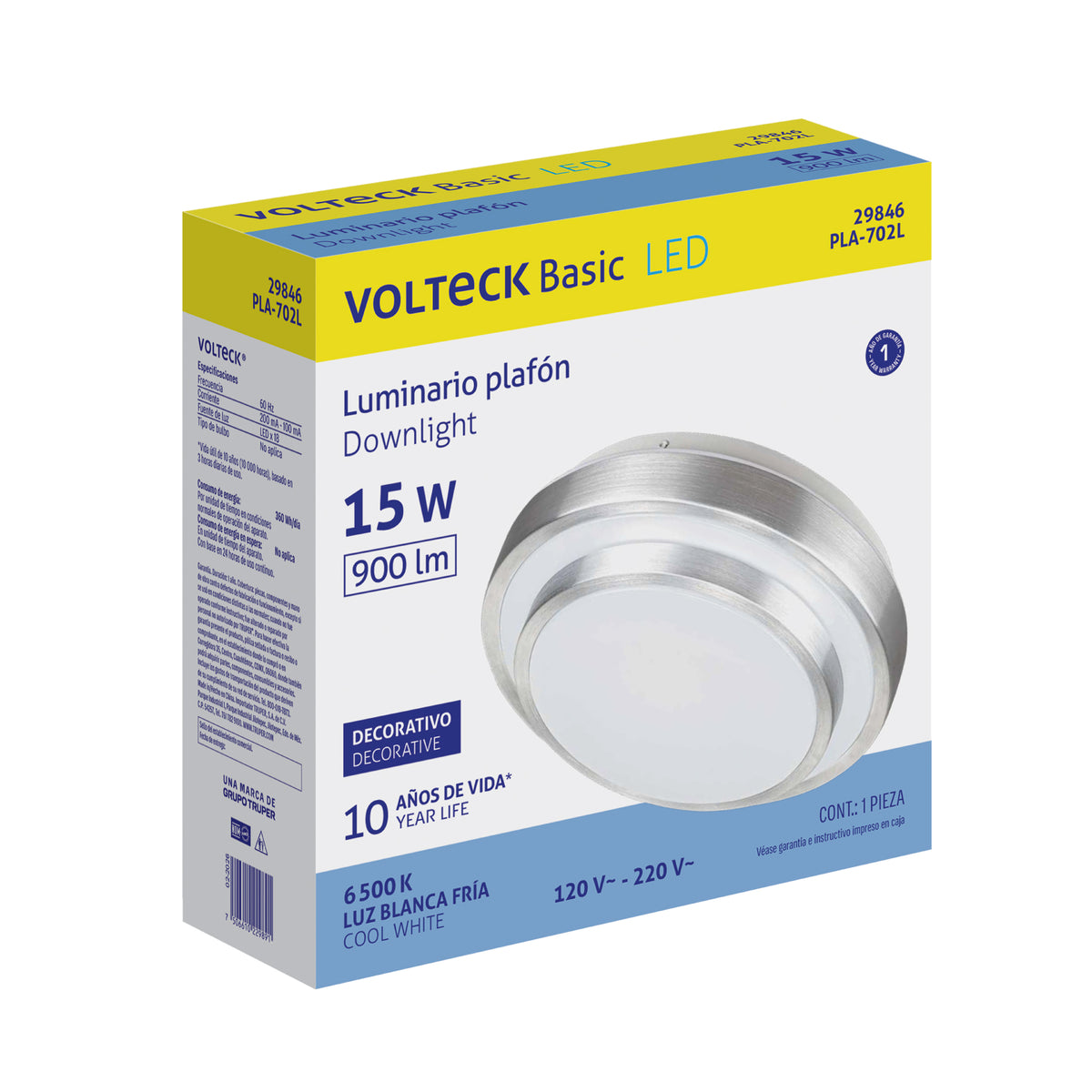Luminario LED plafón decorativo 15W 6500K, metálico, BASIC