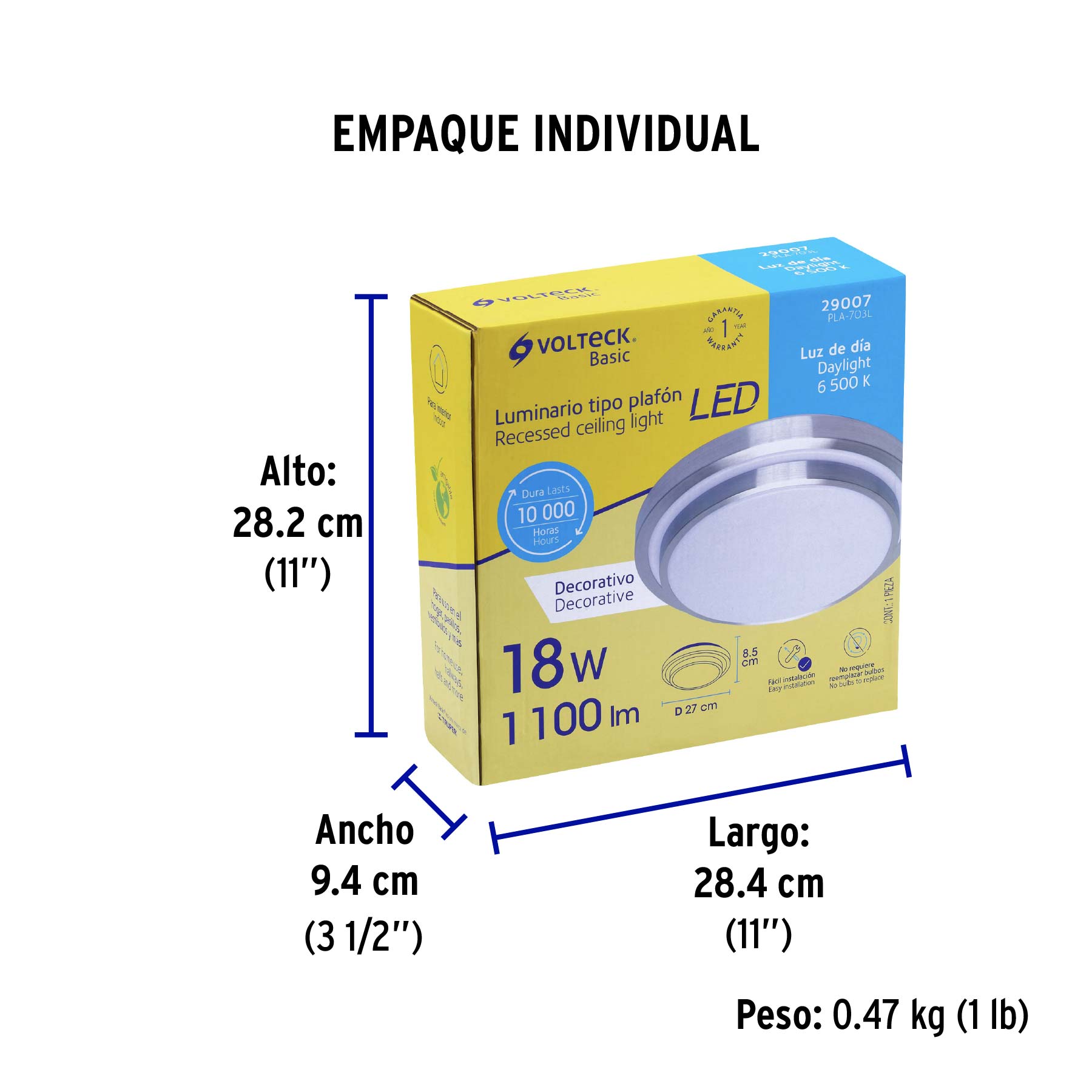 Luminario LED plafón decorativo 18W 6500K, metálico, BASIC - Empaque