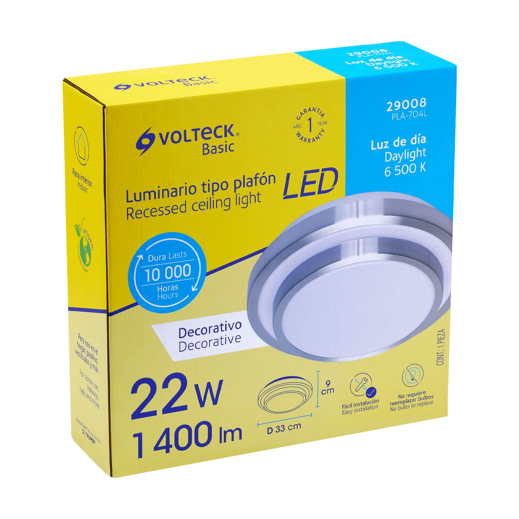 Luminario LED plafón decorativo 22W 6500K, metálico, BASIC
