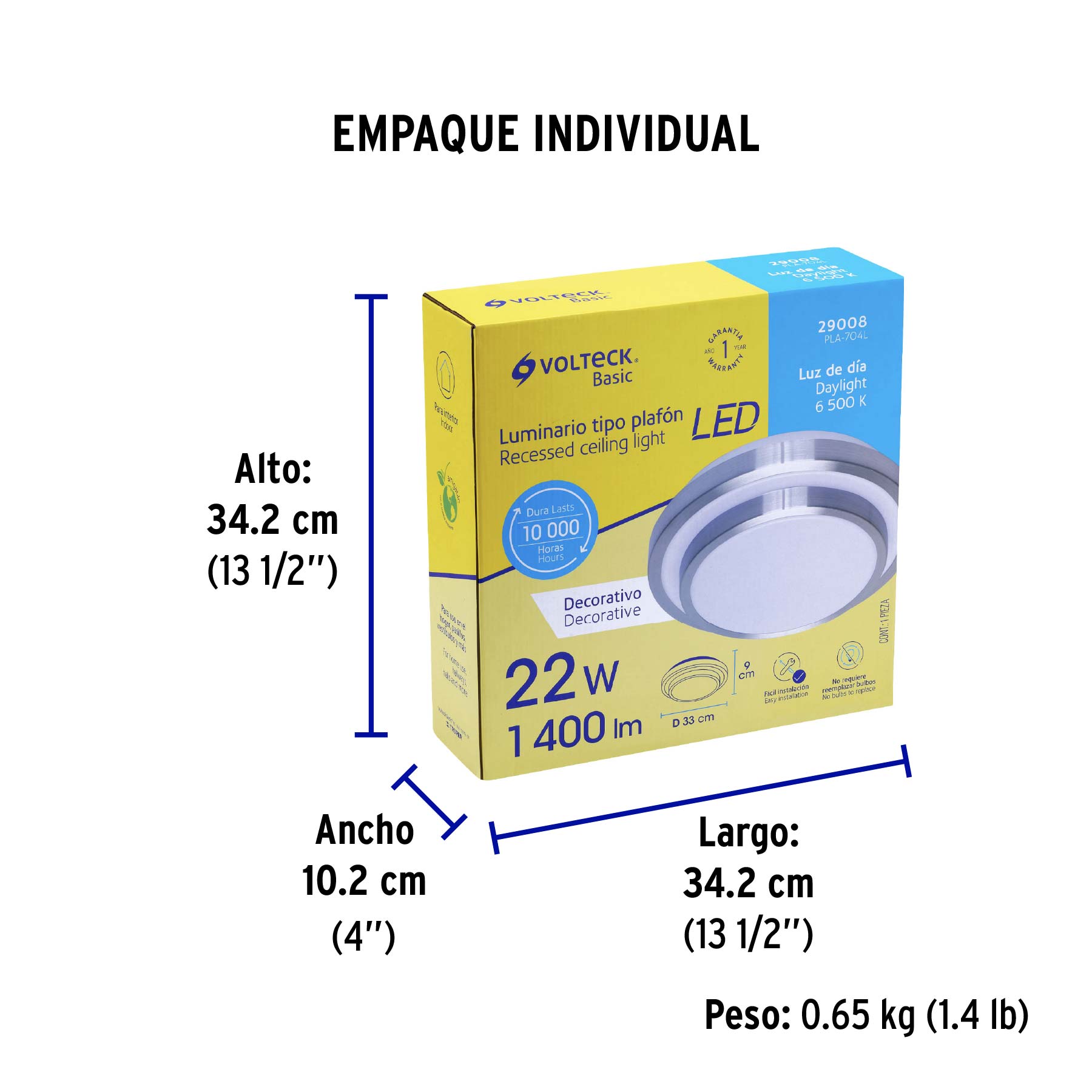 Luminario LED plafón decorativo 22W 6500K, metálico, BASIC - Empaque