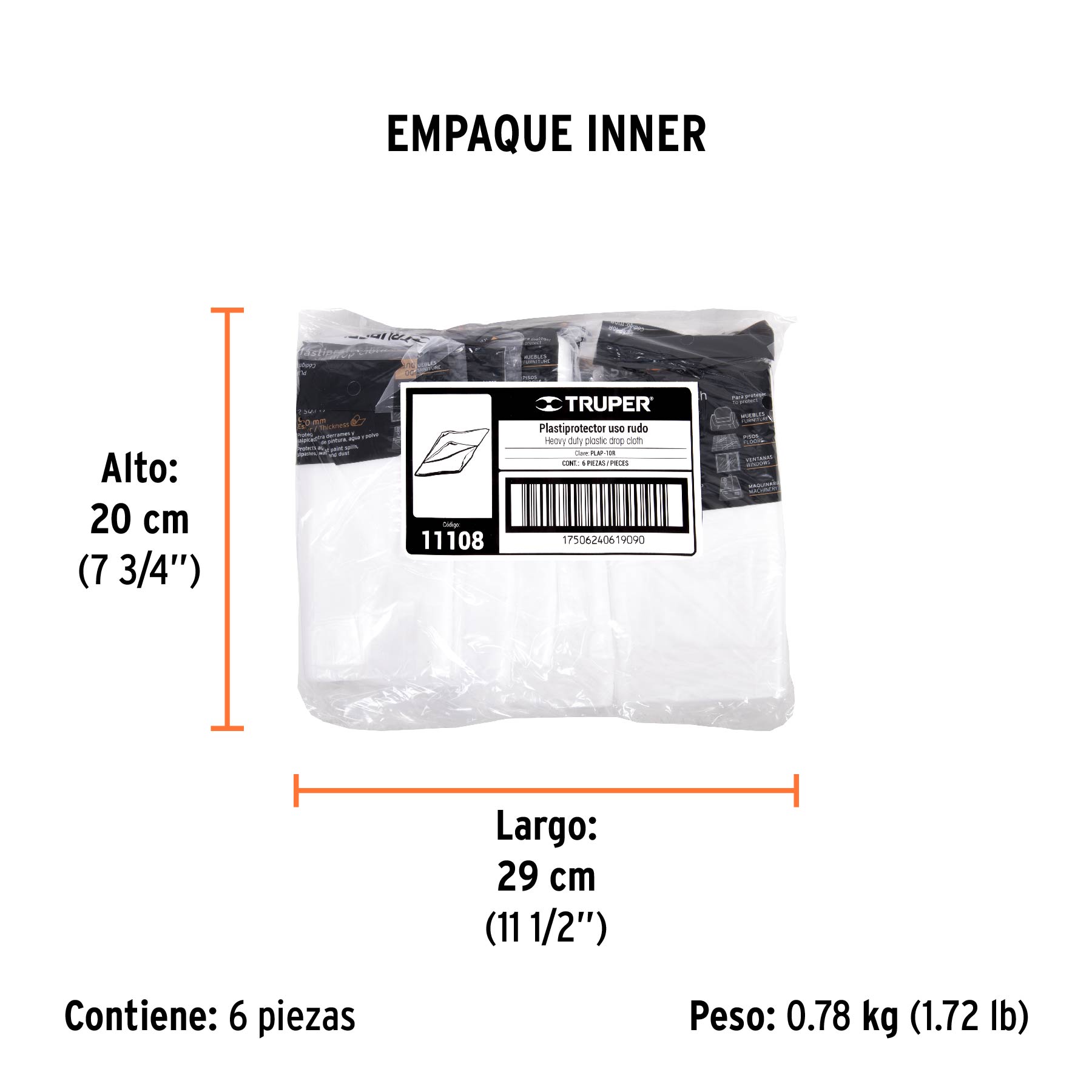 Plastiprotector 5 x 2 m, uso rudo, TRUPER - Empaque