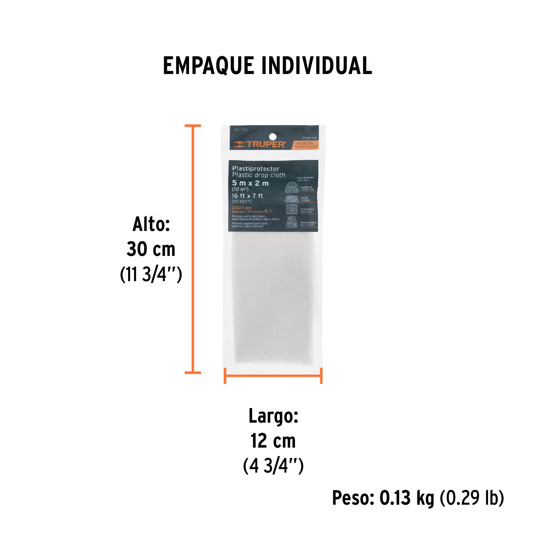 Plastiprotector 5 x 2 m, uso rudo, TRUPER - Empaque