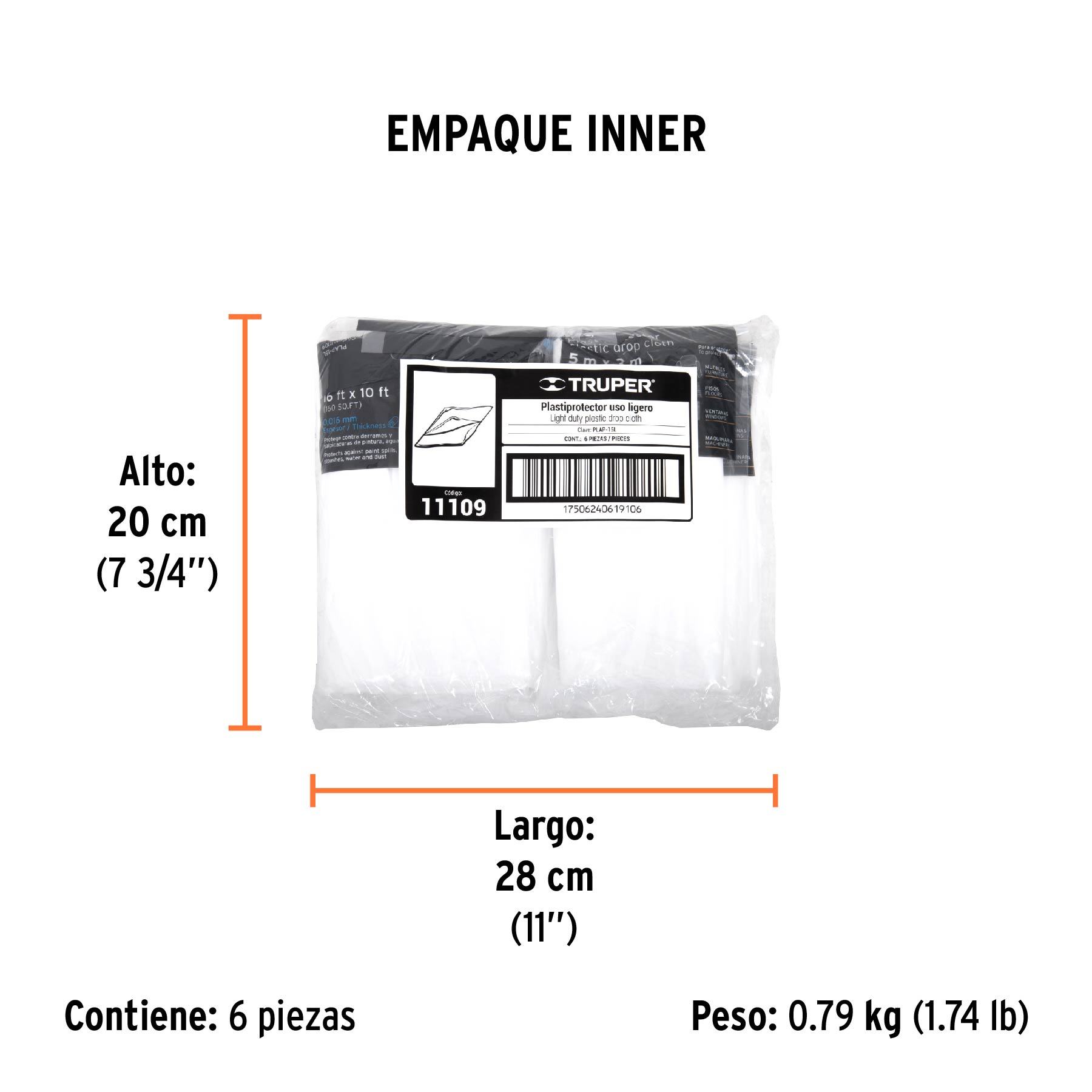 Plastiprotector 5 x 3 m, uso ligero, TRUPER - Empaque
