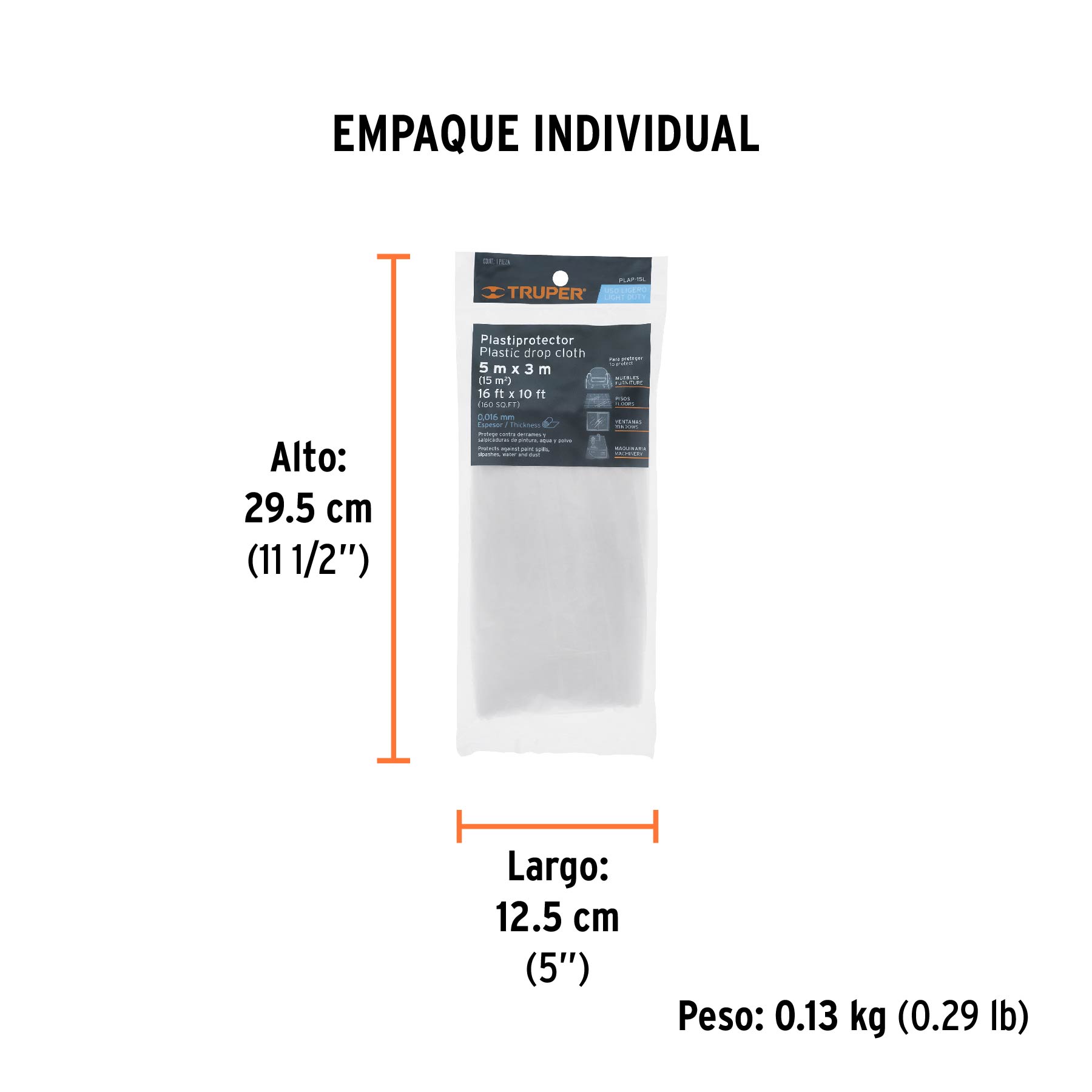 Plastiprotector 5 x 3 m, uso ligero, TRUPER - Empaque