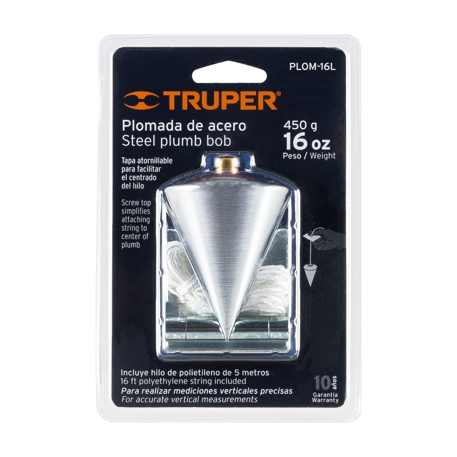 Plomada de acero, 16 oz, TRUPER