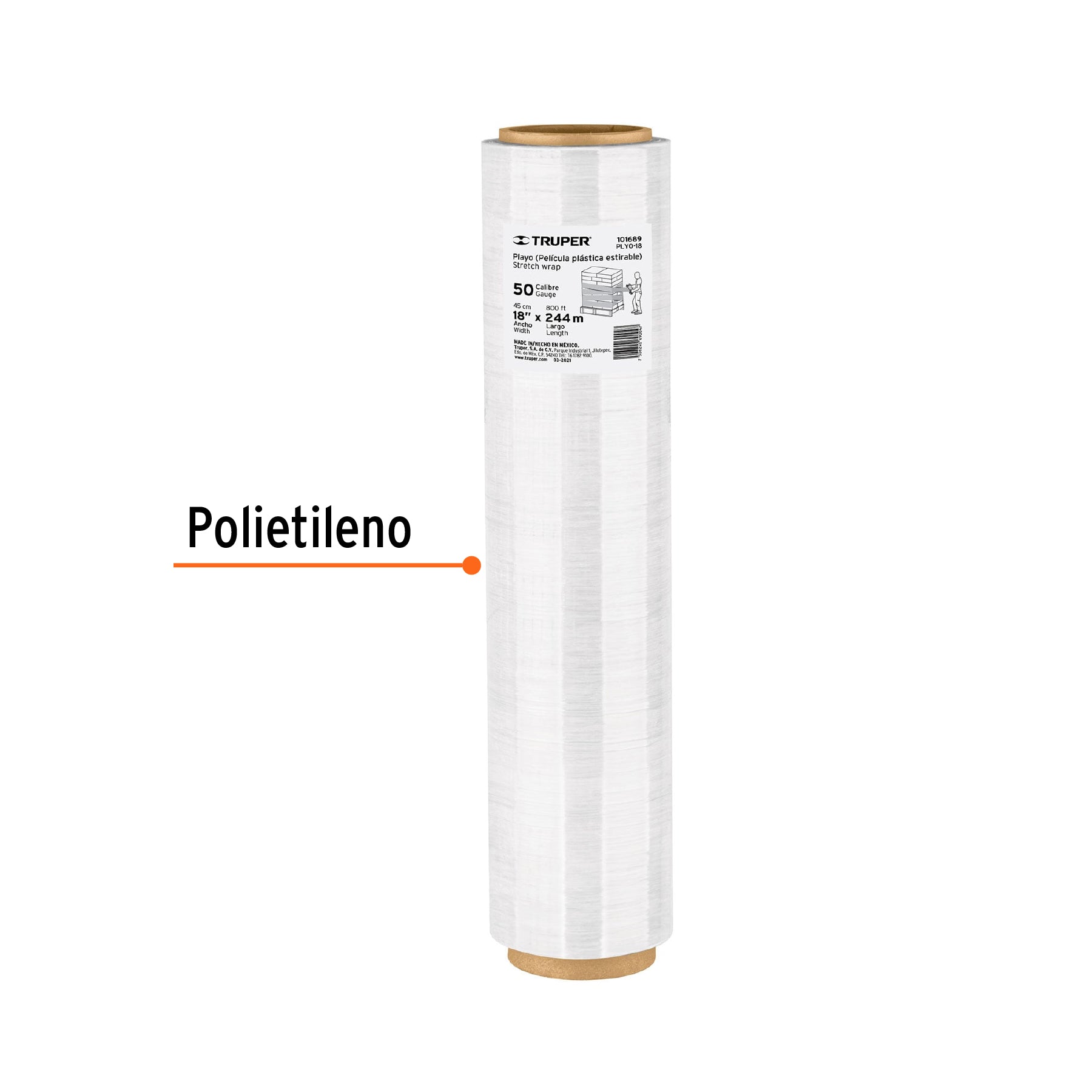 Rollo de 244m película plástica transparente playo 18" cal50