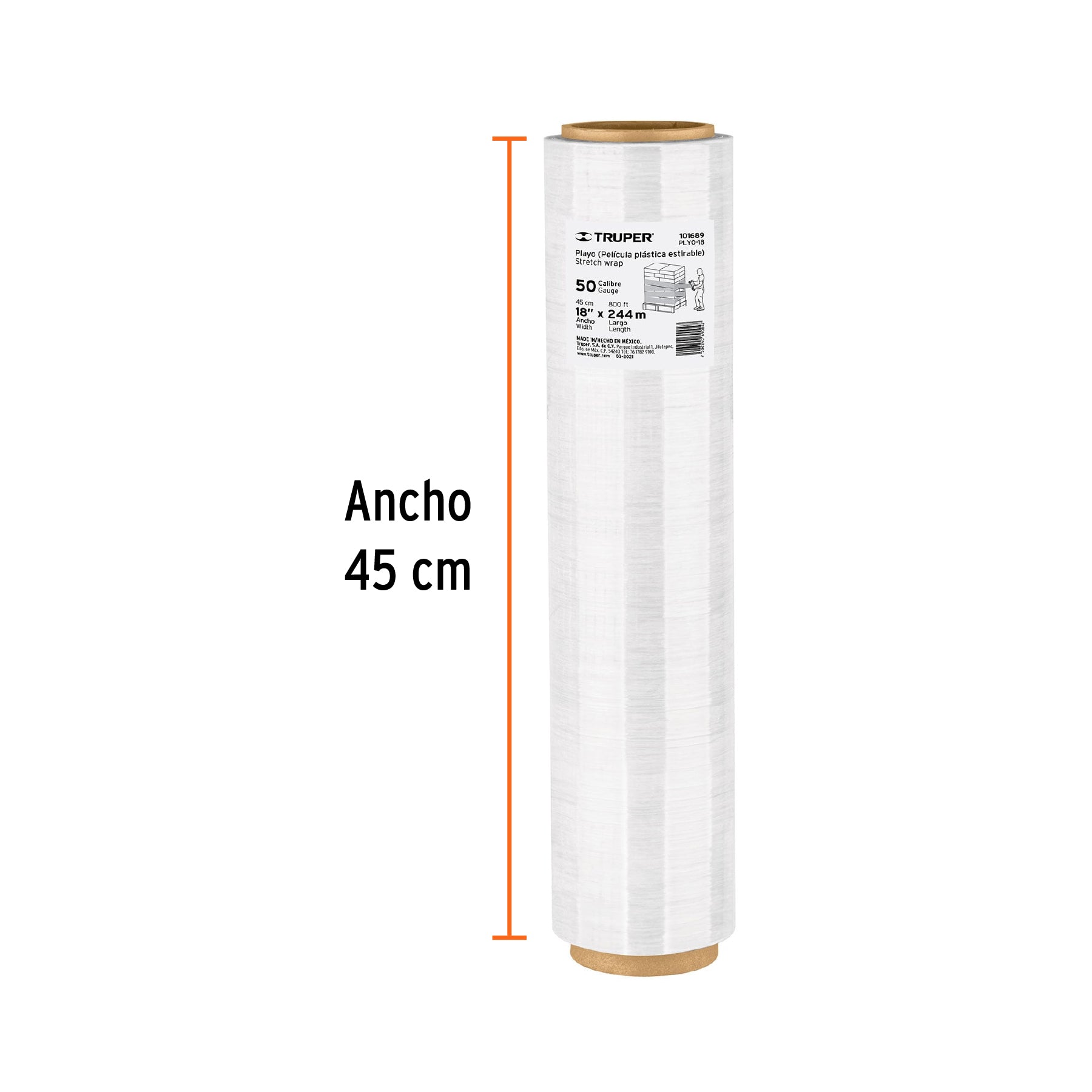 Rollo de 244m película plástica transparente playo 18" cal50