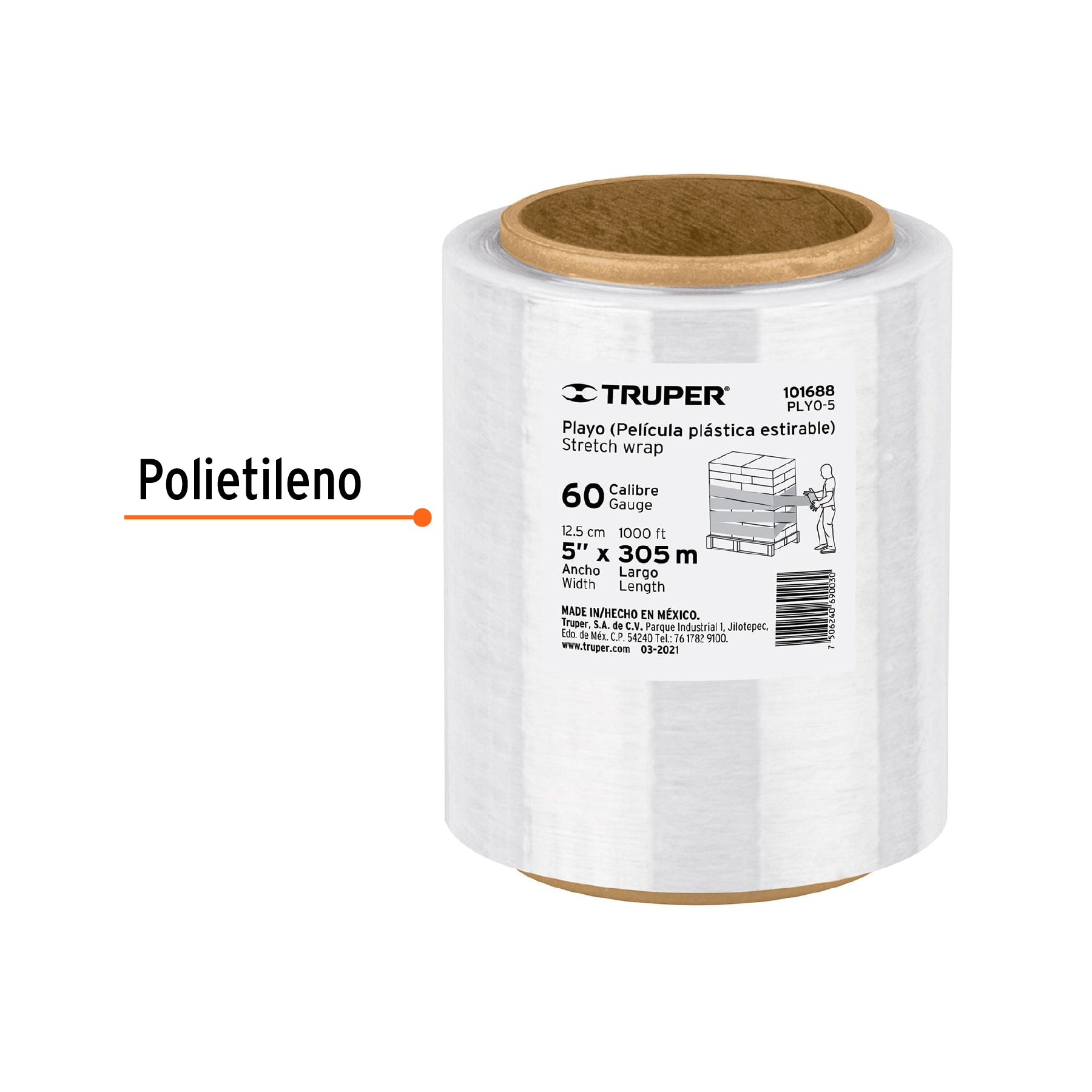 Rollo de 305m película plástica transparente playo, 5" cal60