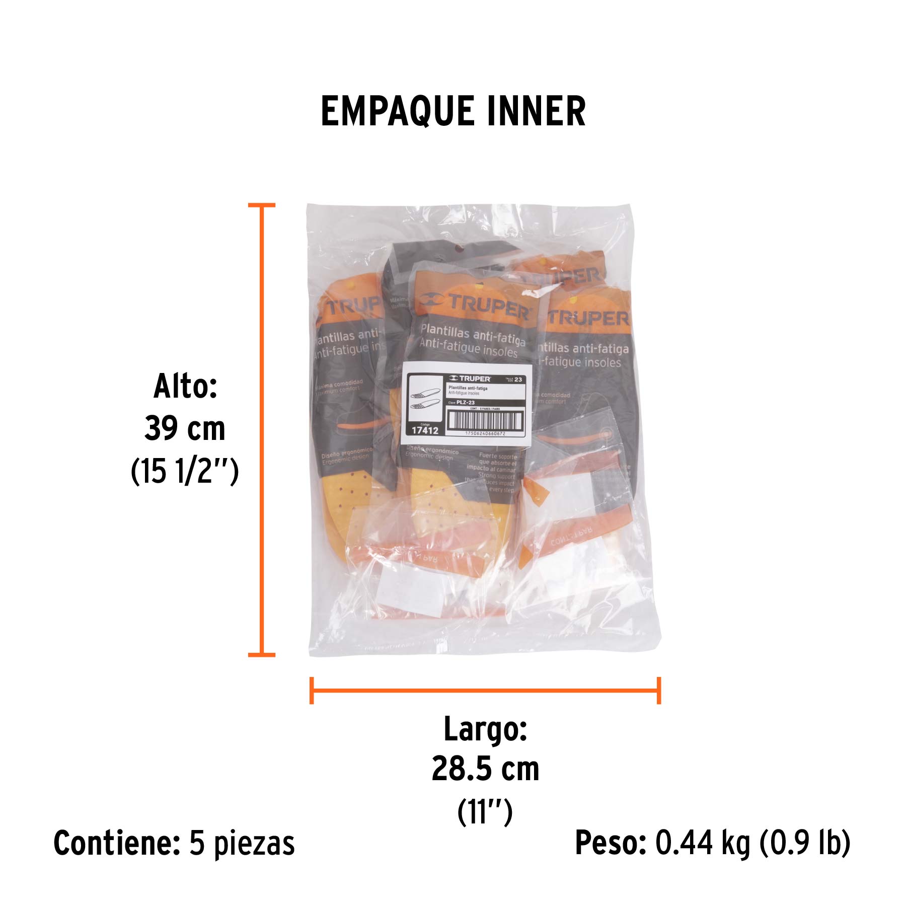 Bolsa con par de plantillas de poliuretano p/zapato talla 23 - Empaque