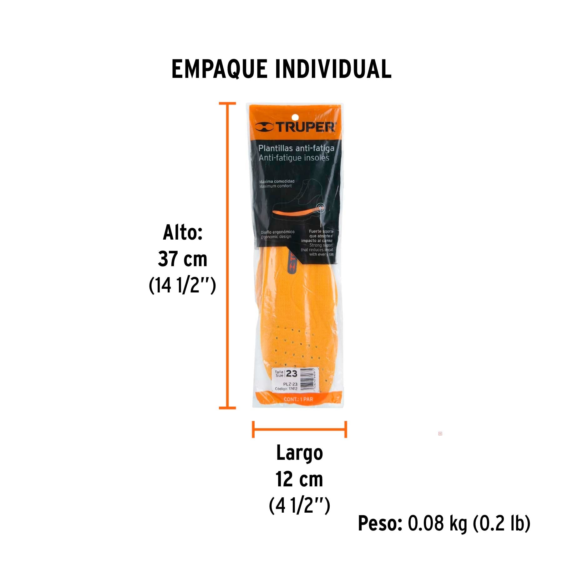 Bolsa con par de plantillas de poliuretano p/zapato talla 23 - Empaque