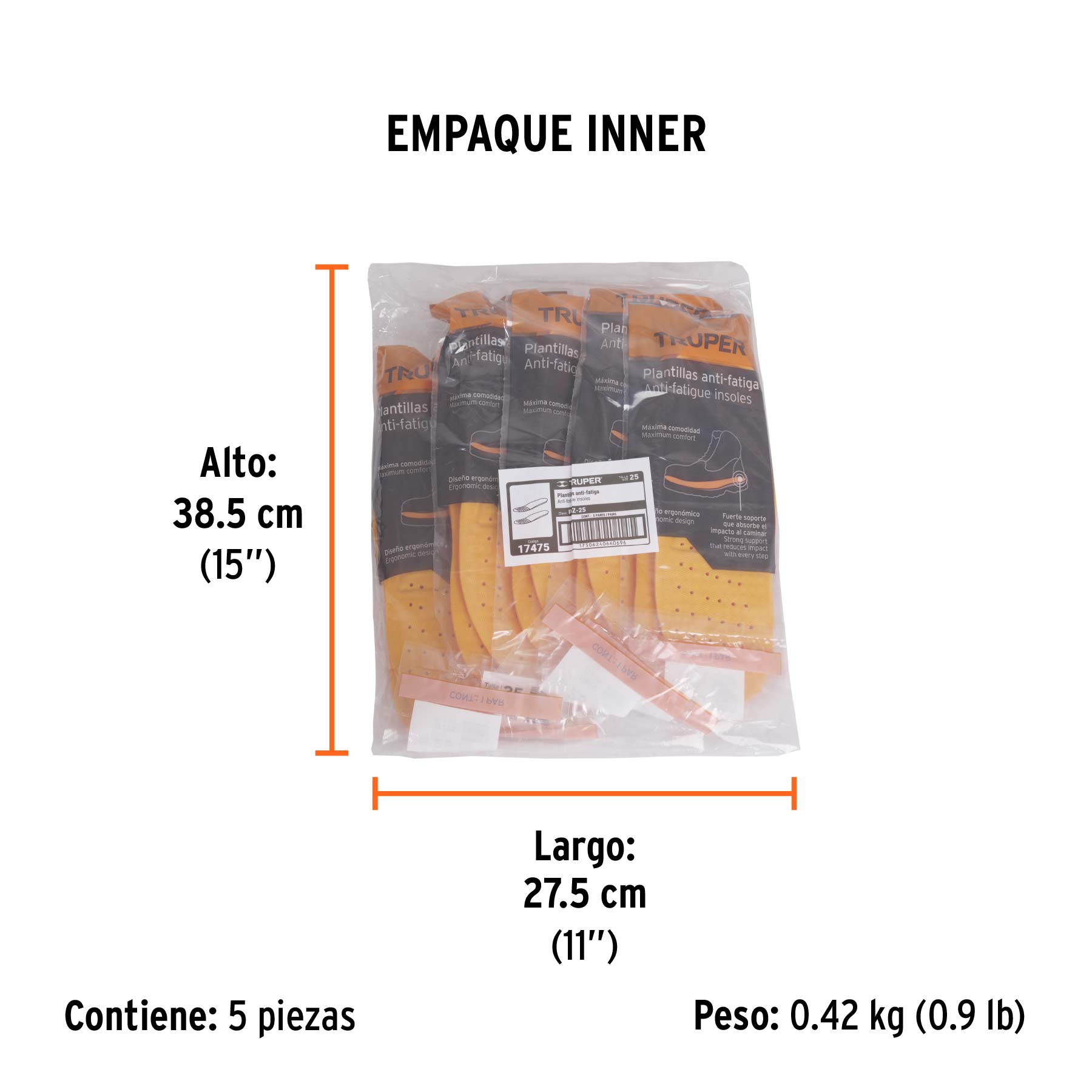 Bolsa con par de plantillas de poliuretano p/zapato talla 25 - Empaque