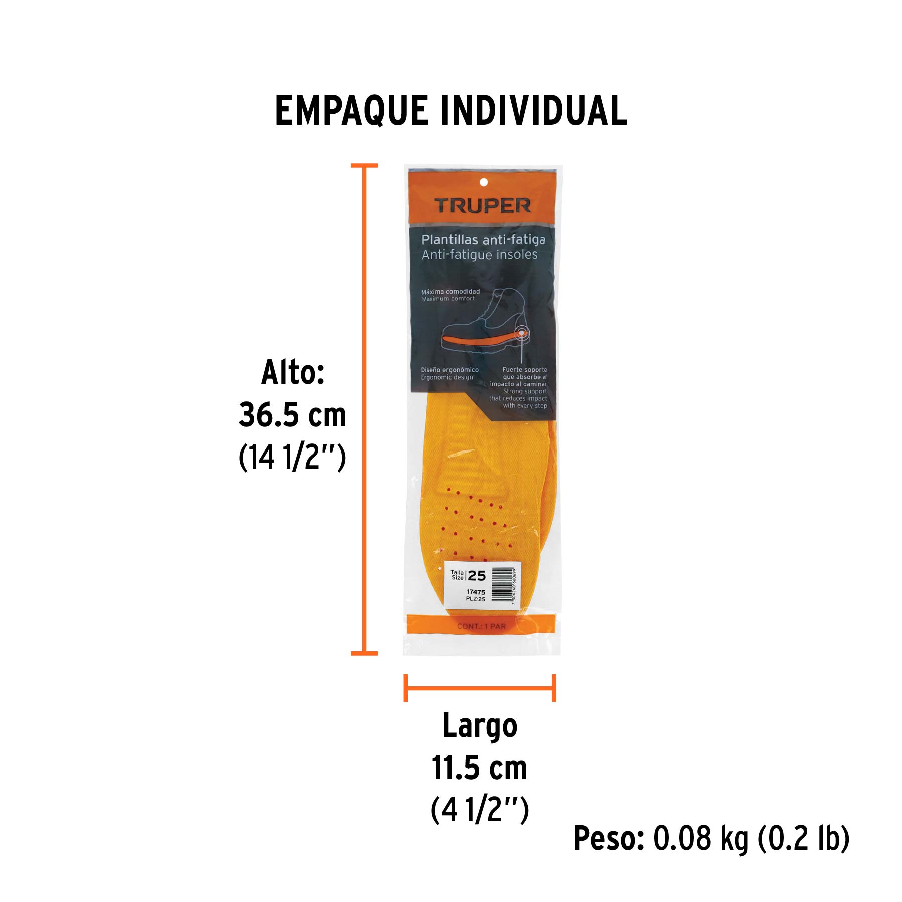 Bolsa con par de plantillas de poliuretano p/zapato talla 25 - Empaque